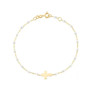 Cross Charm Classic Gigi White bracelet, Yellow Gold, 6.7"