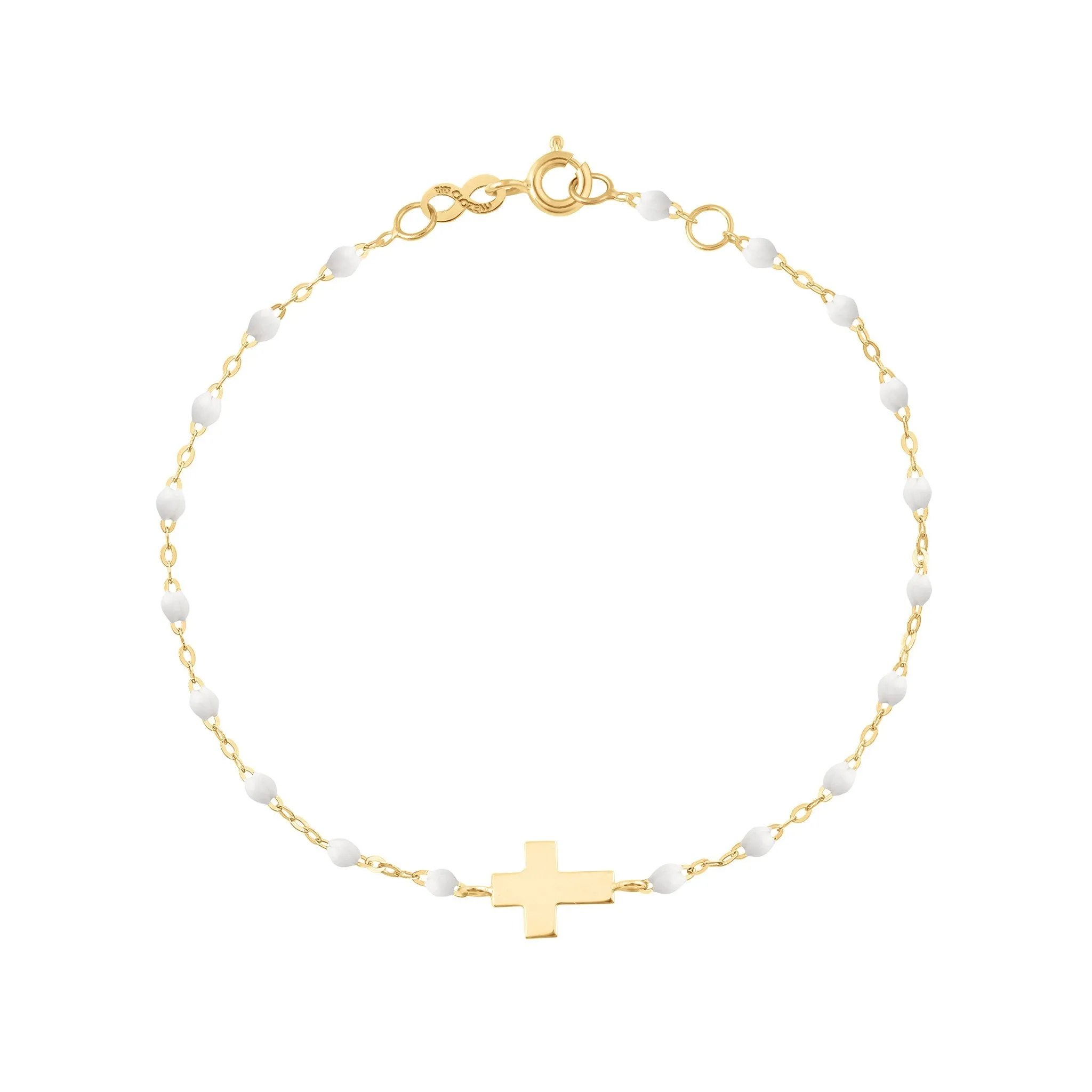 Cross Charm Classic Gigi White bracelet, Yellow Gold, 6.7"