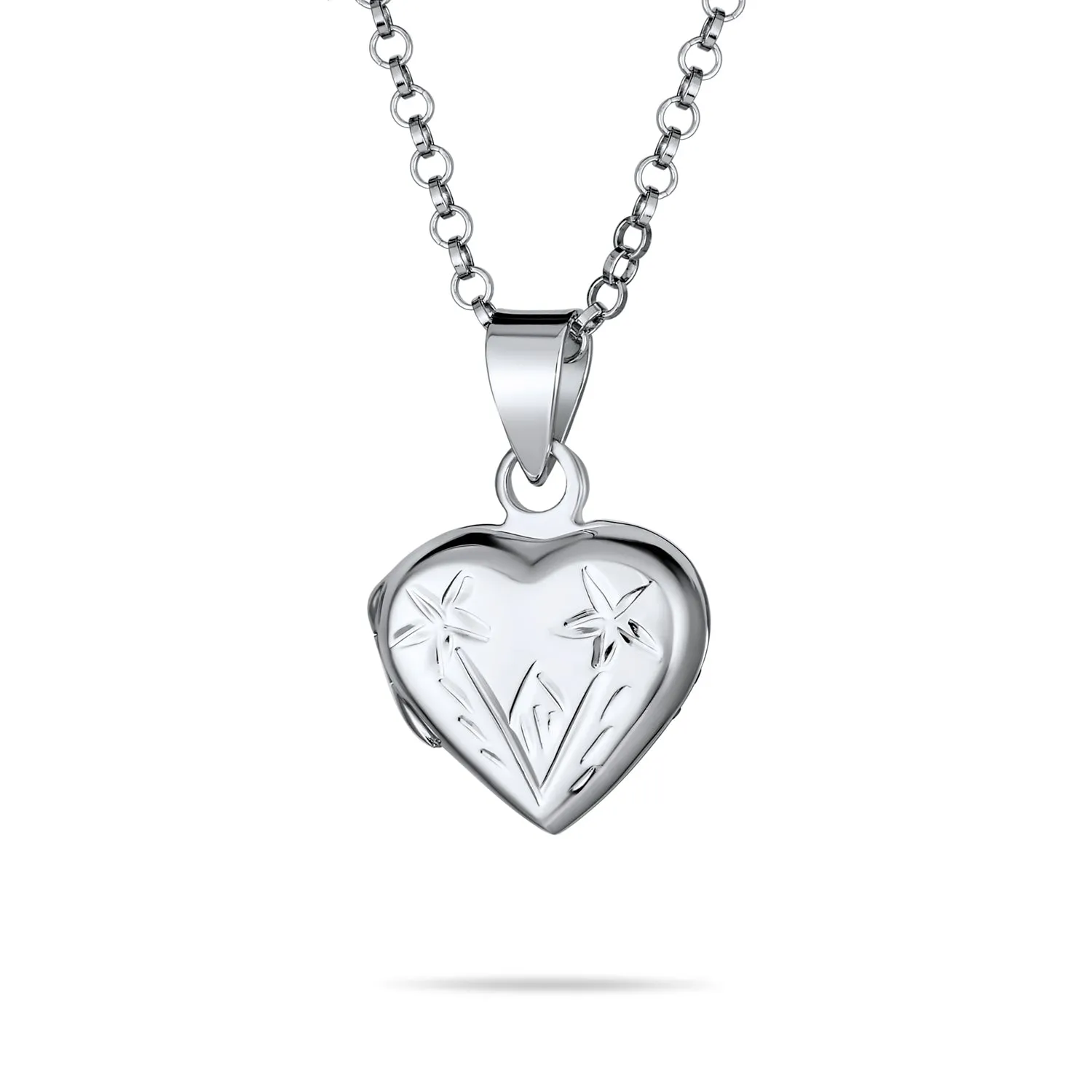 CZ Accent Holds Picture Star Flower Heart Locket Necklace .925 Silver