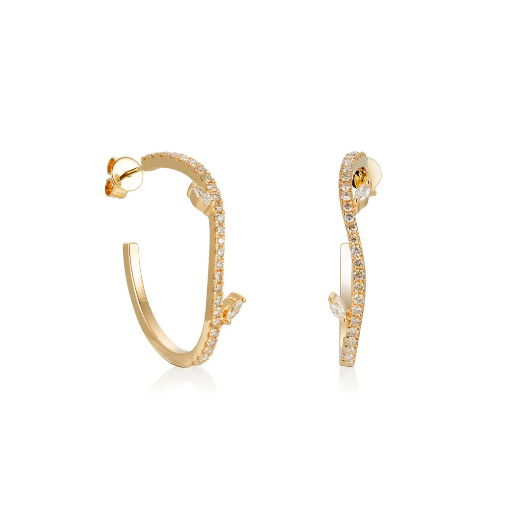 Diamond Leaf Hoop Earrings