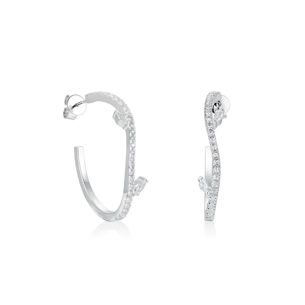 Diamond Leaf Hoop Earrings