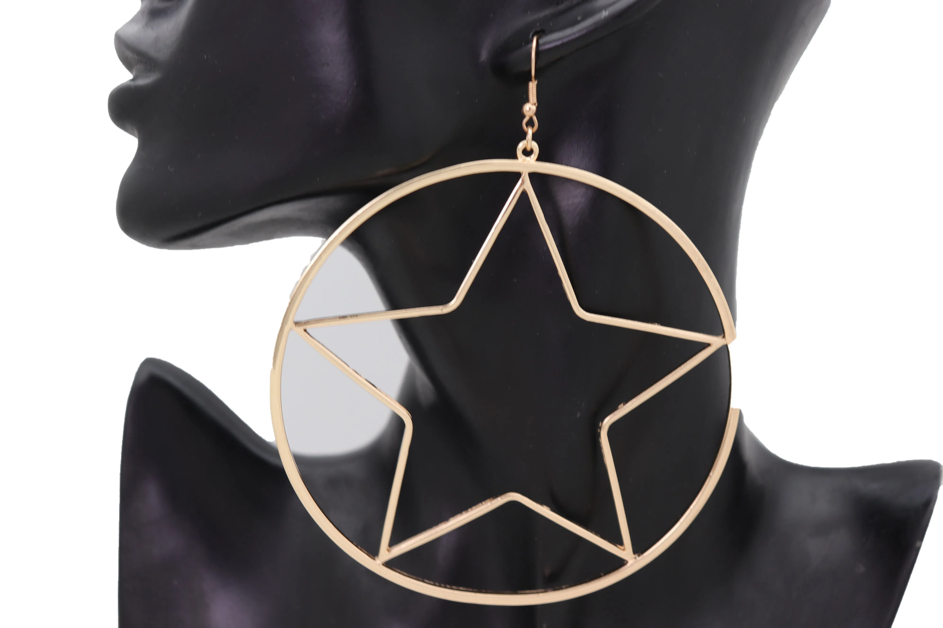 Earring Set Big Gold Metal Hoop Texas Lone Star Bling Fashion Hot Jewelry