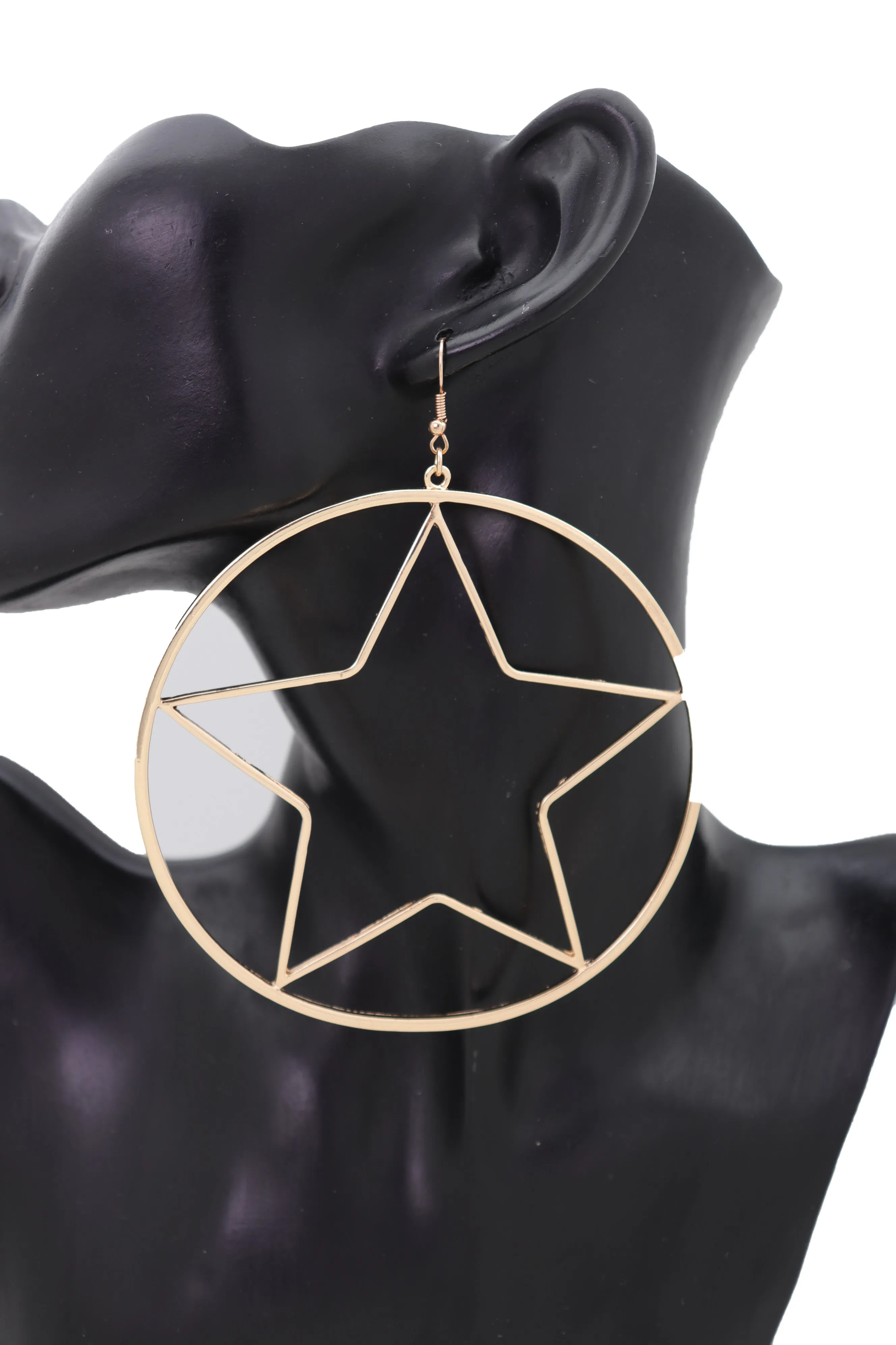 Earring Set Big Gold Metal Hoop Texas Lone Star Bling Fashion Hot Jewelry
