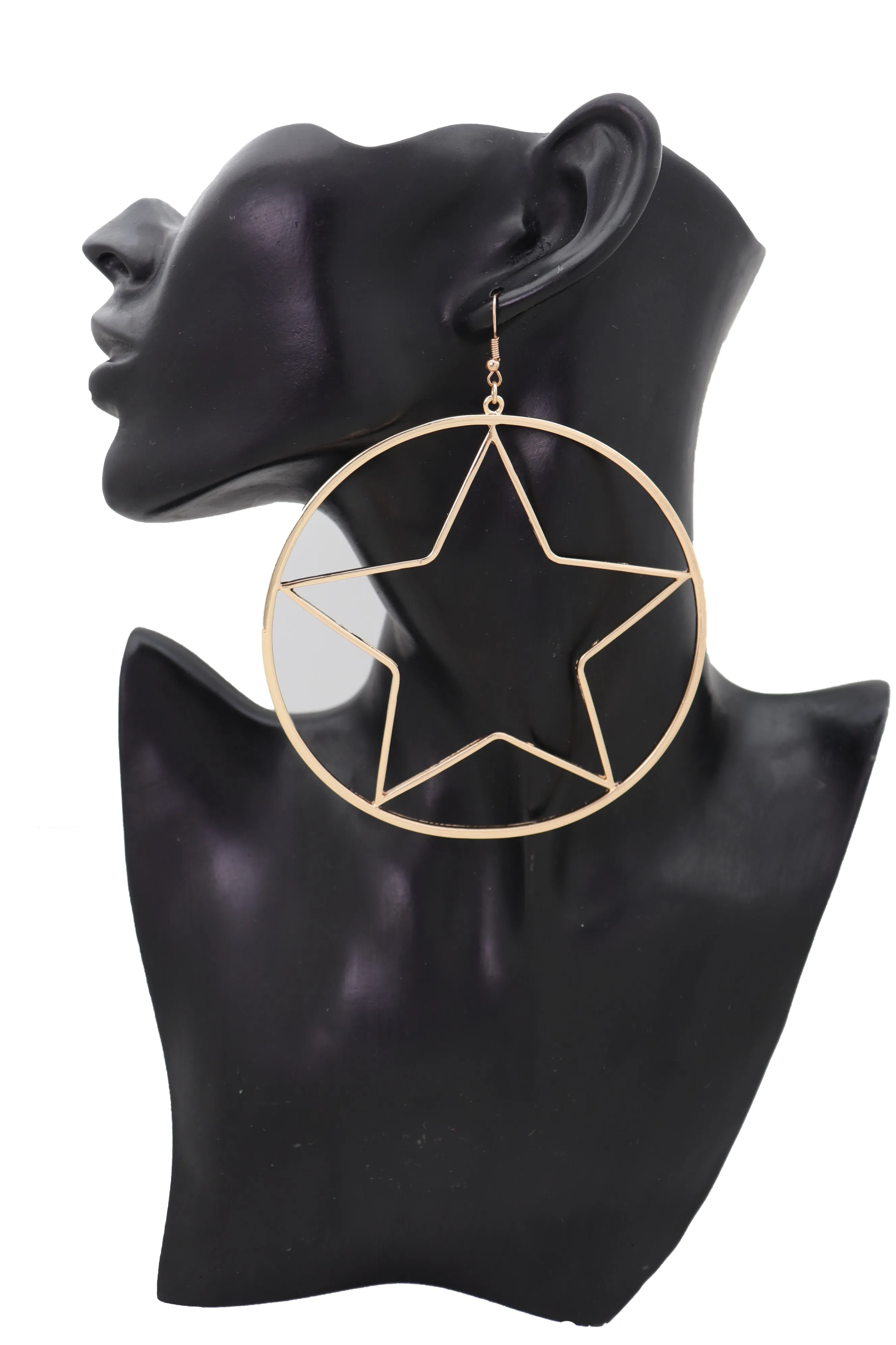 Earring Set Big Gold Metal Hoop Texas Lone Star Bling Fashion Hot Jewelry