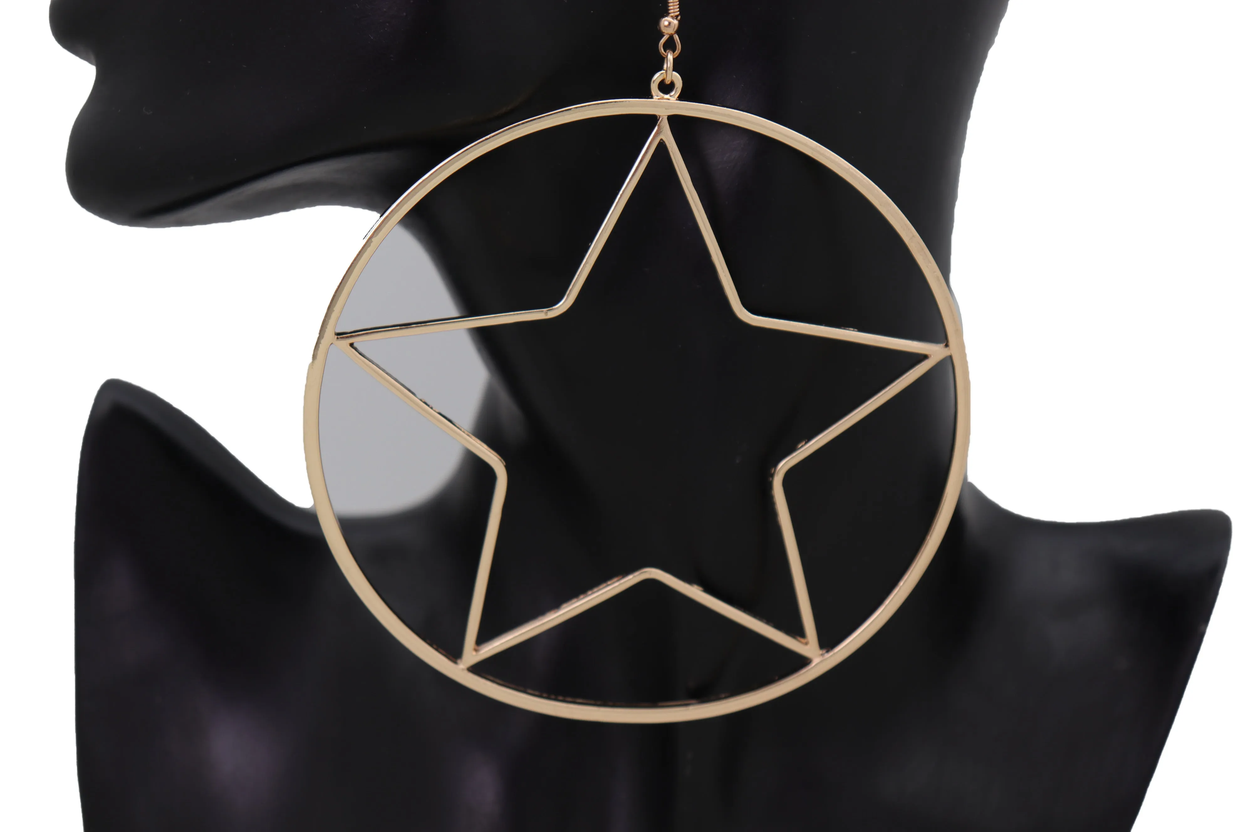Earring Set Big Gold Metal Hoop Texas Lone Star Bling Fashion Hot Jewelry