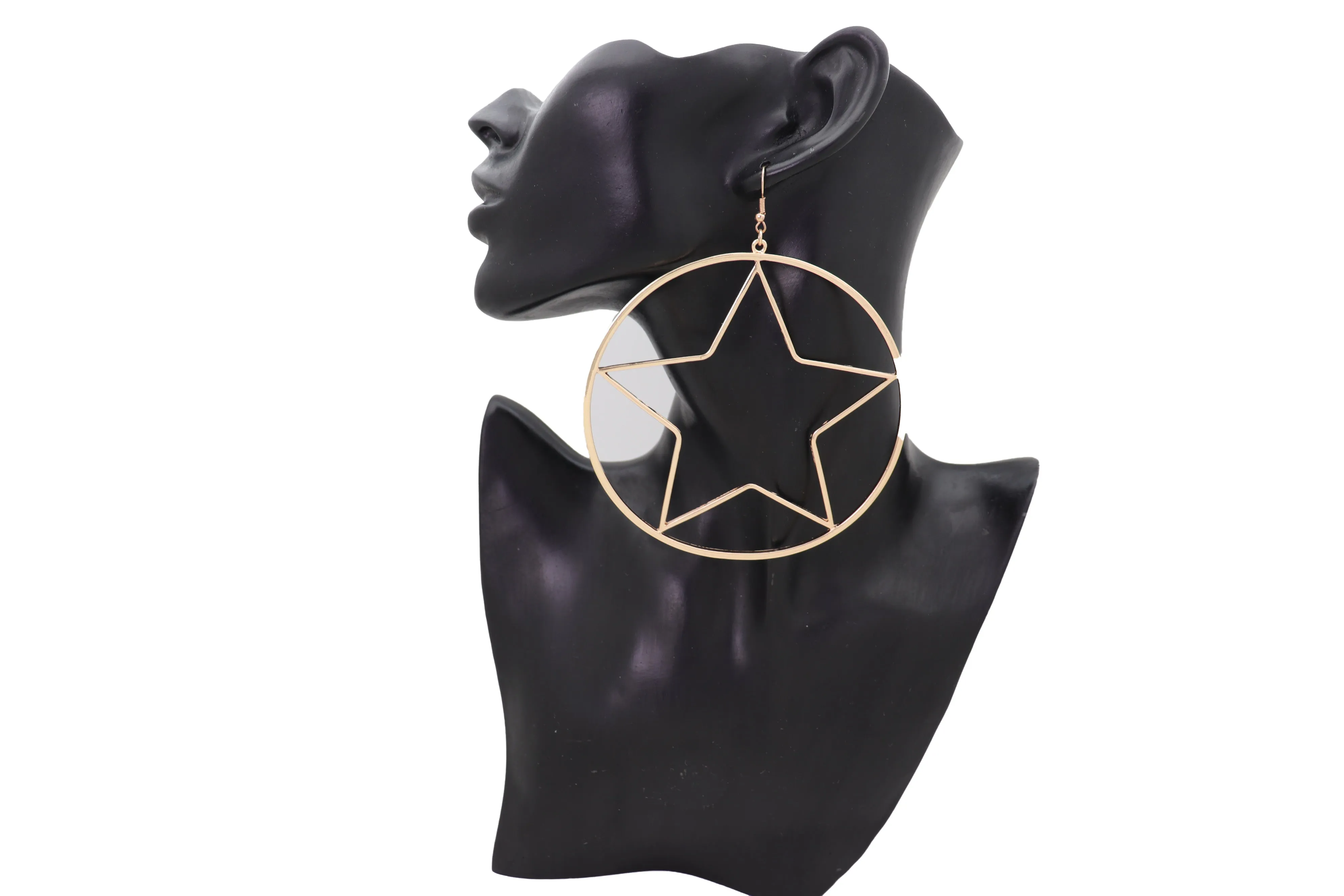 Earring Set Big Gold Metal Hoop Texas Lone Star Bling Fashion Hot Jewelry
