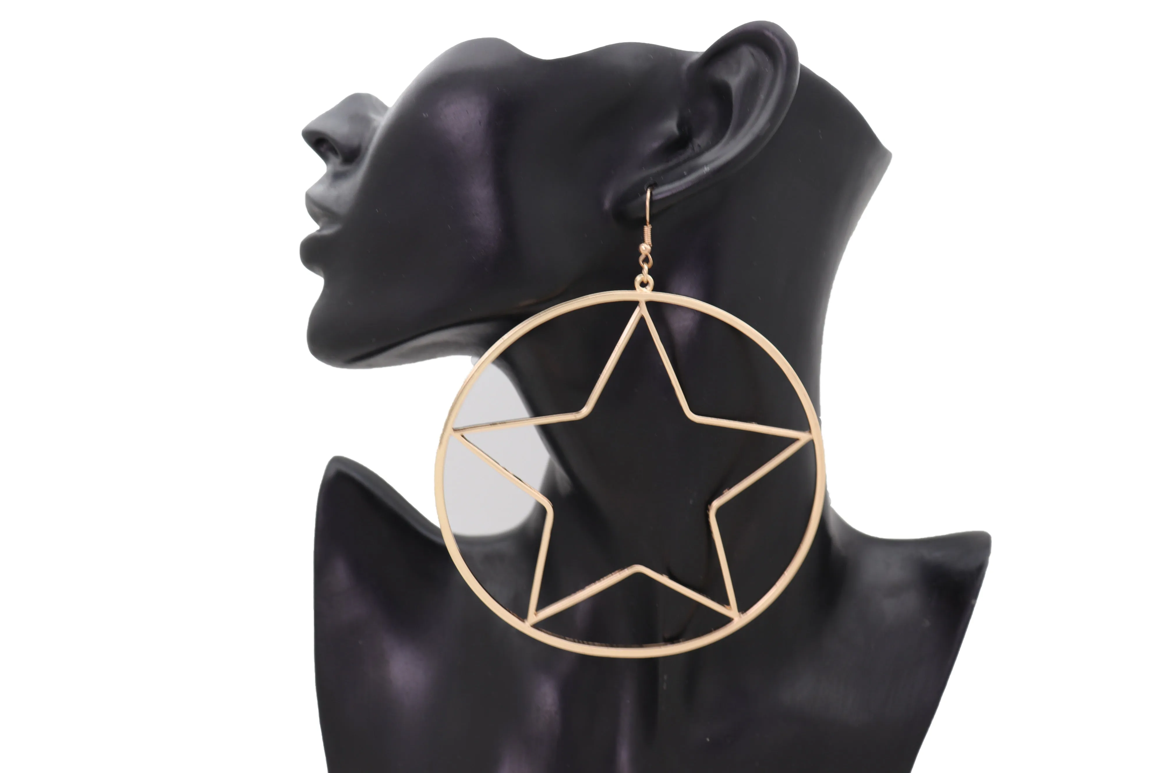Earring Set Big Gold Metal Hoop Texas Lone Star Bling Fashion Hot Jewelry