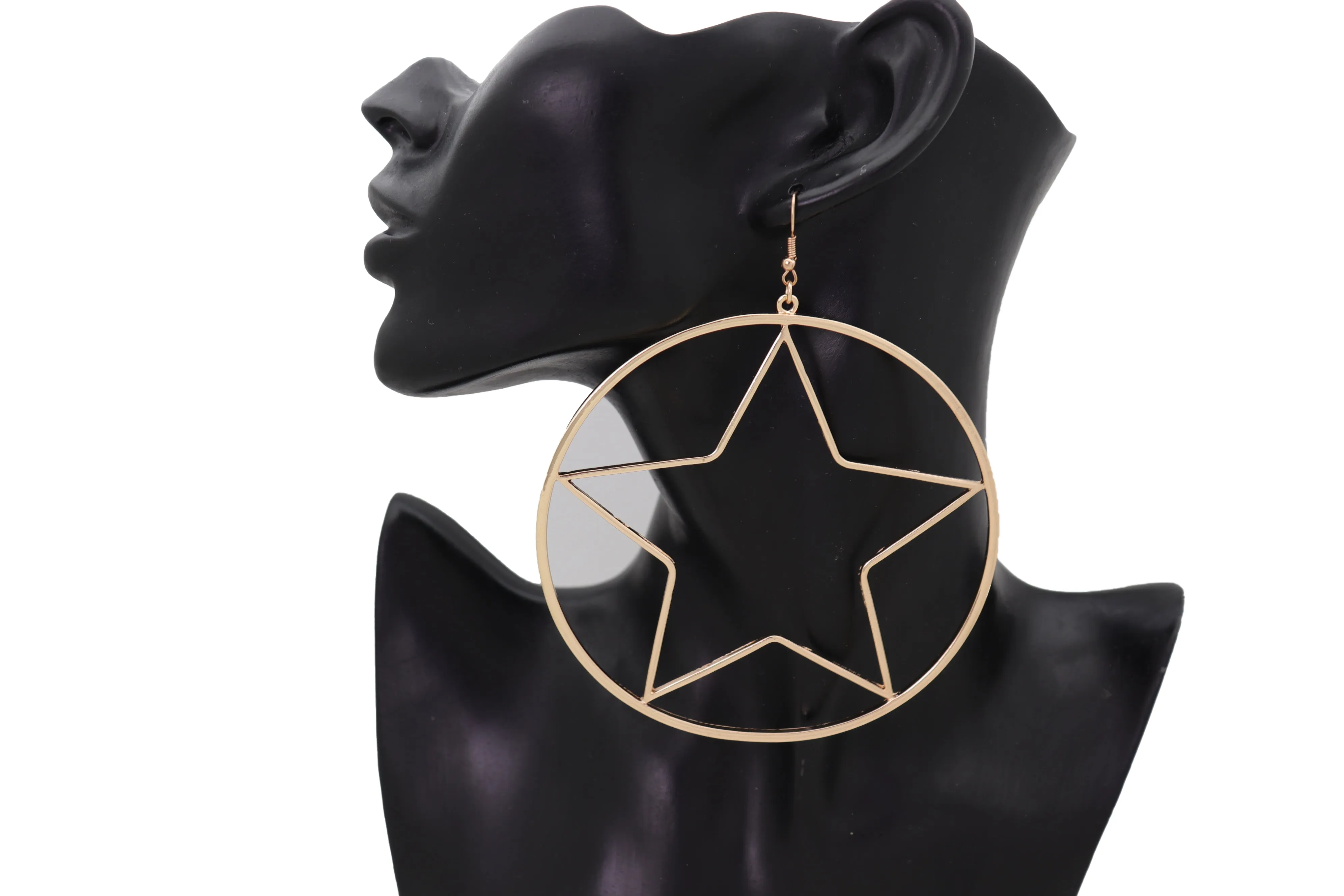 Earring Set Big Gold Metal Hoop Texas Lone Star Bling Fashion Hot Jewelry