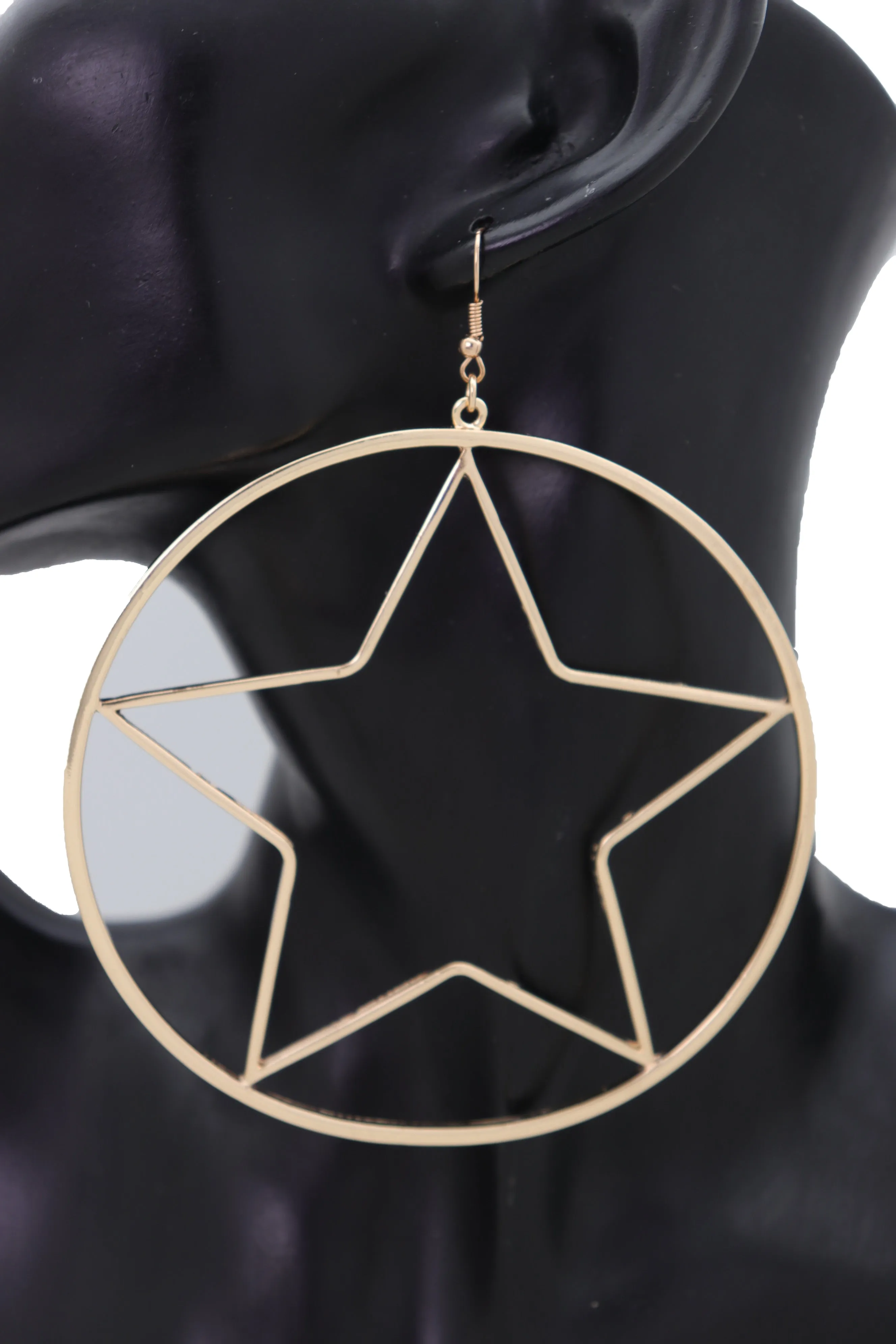 Earring Set Big Gold Metal Hoop Texas Lone Star Bling Fashion Hot Jewelry
