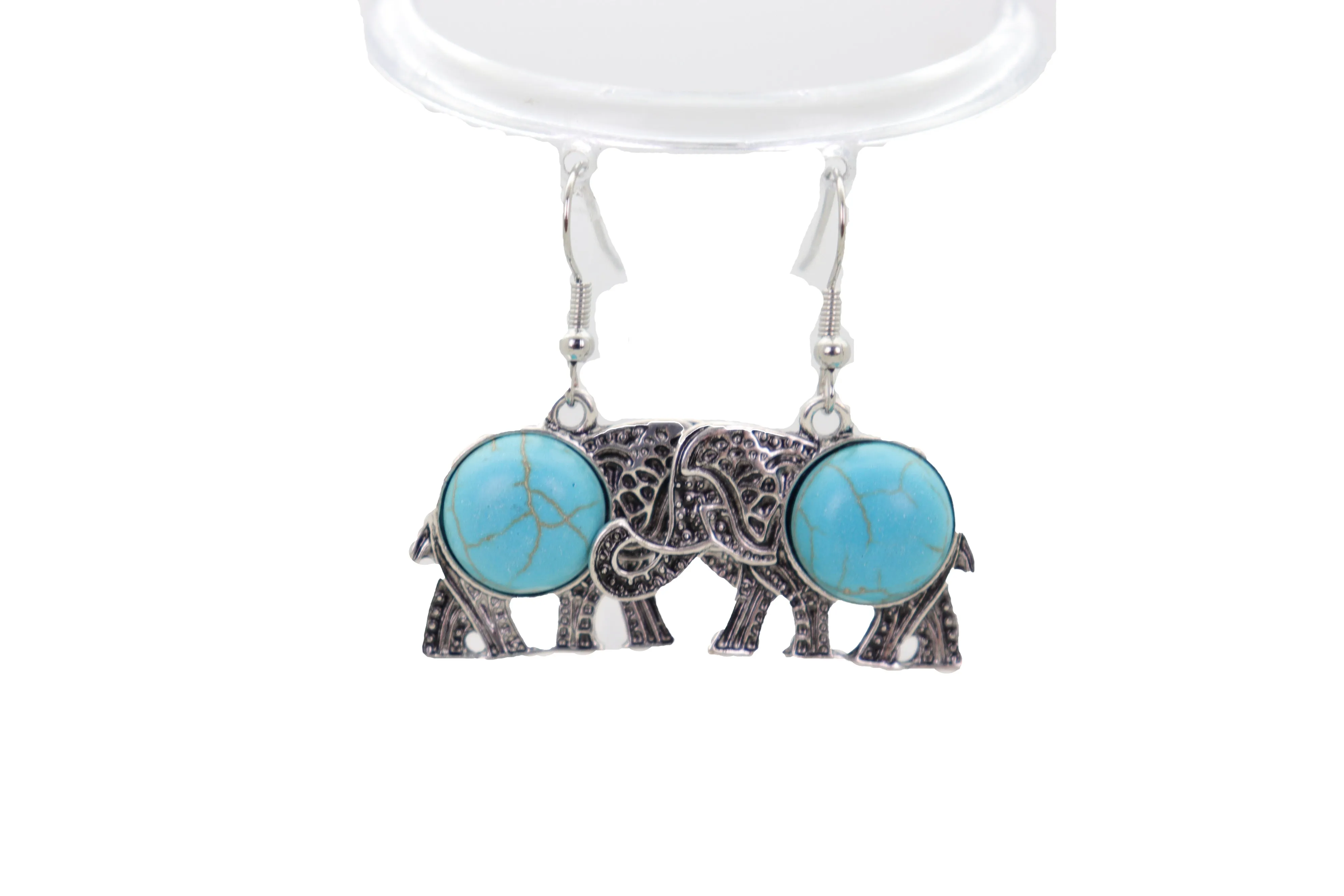Earrings Set Ethnic Silver Metal Indian Elephant Jewelry Turquoise Blue
