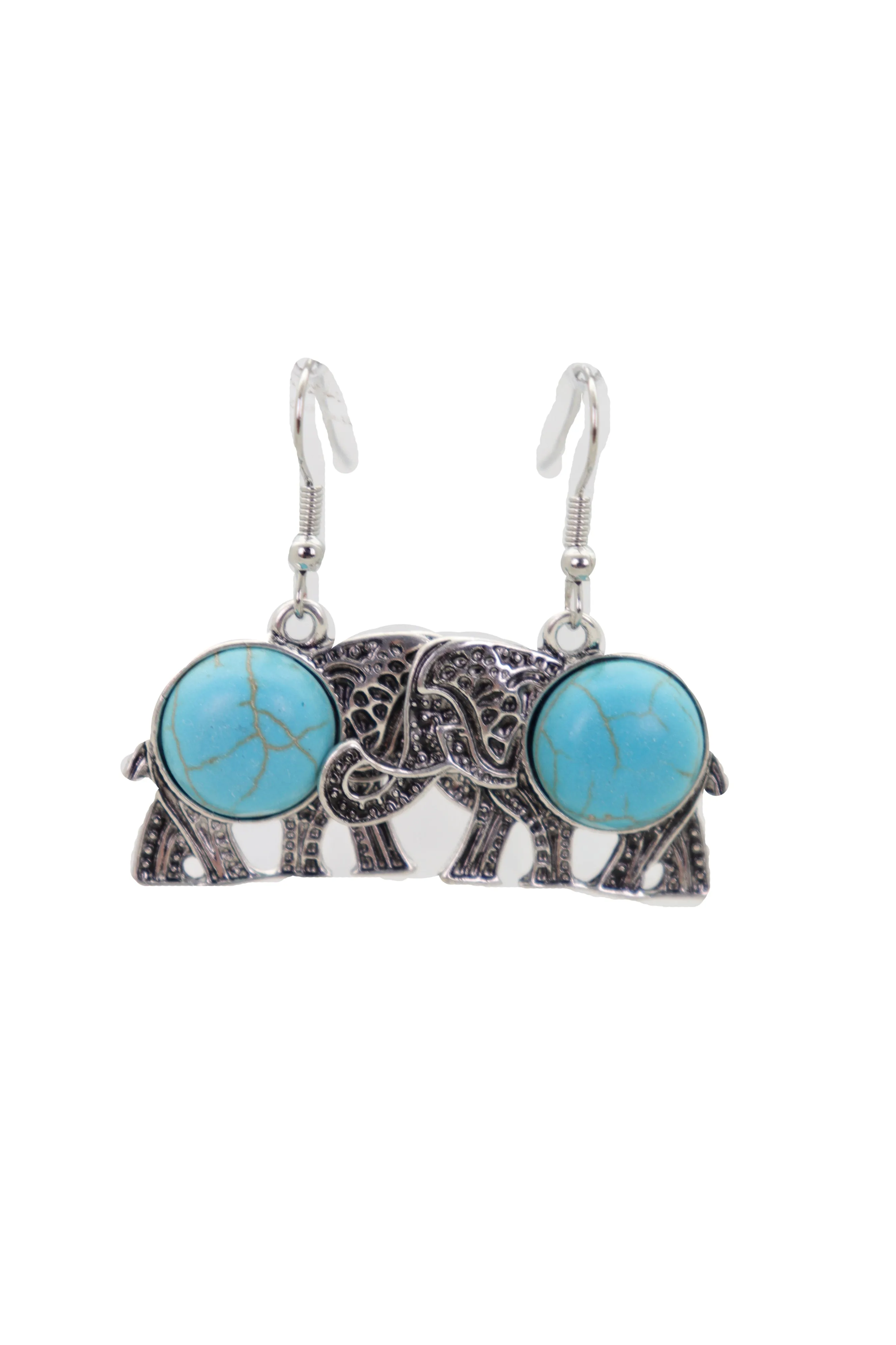 Earrings Set Ethnic Silver Metal Indian Elephant Jewelry Turquoise Blue