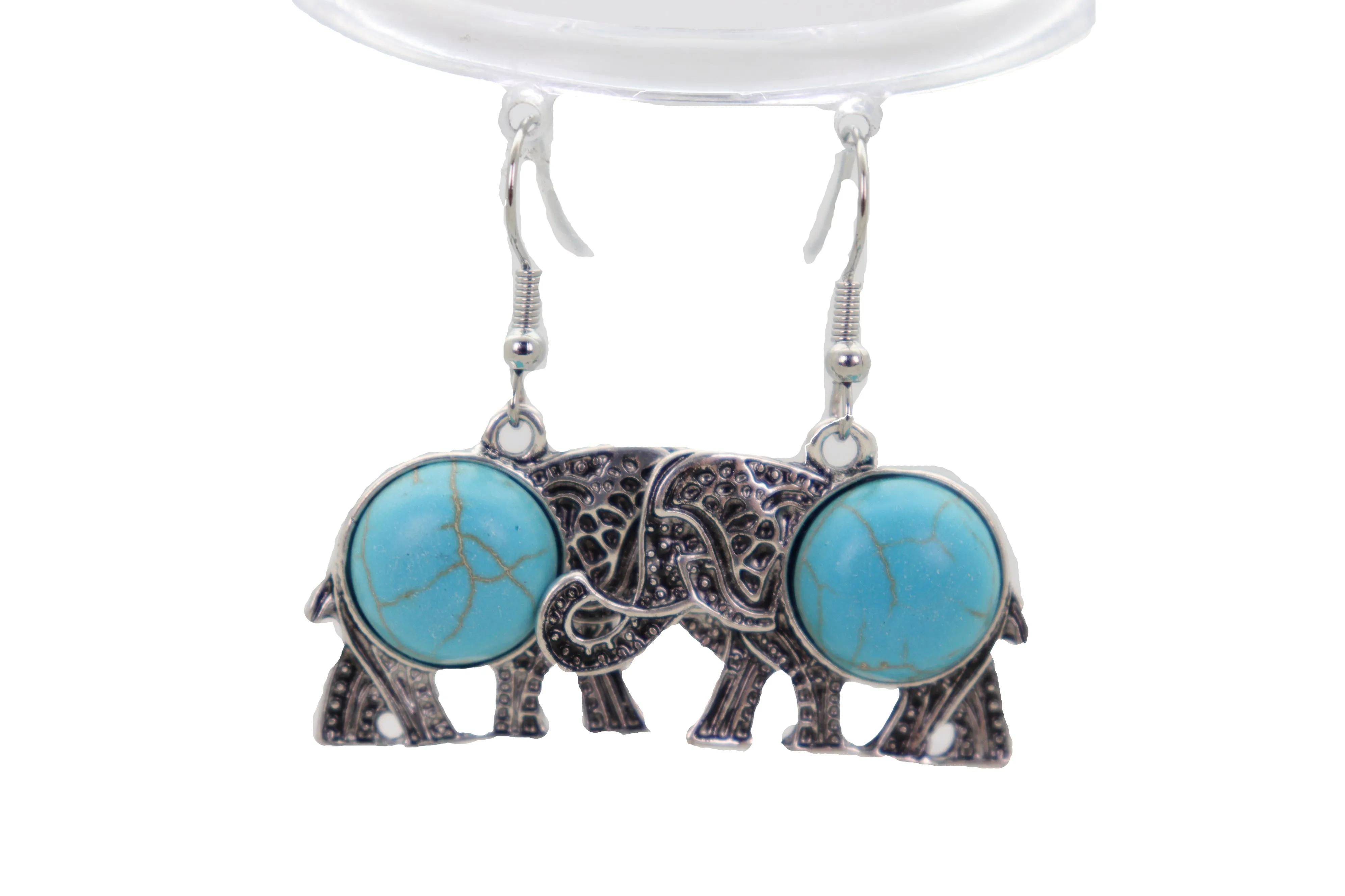 Earrings Set Ethnic Silver Metal Indian Elephant Jewelry Turquoise Blue
