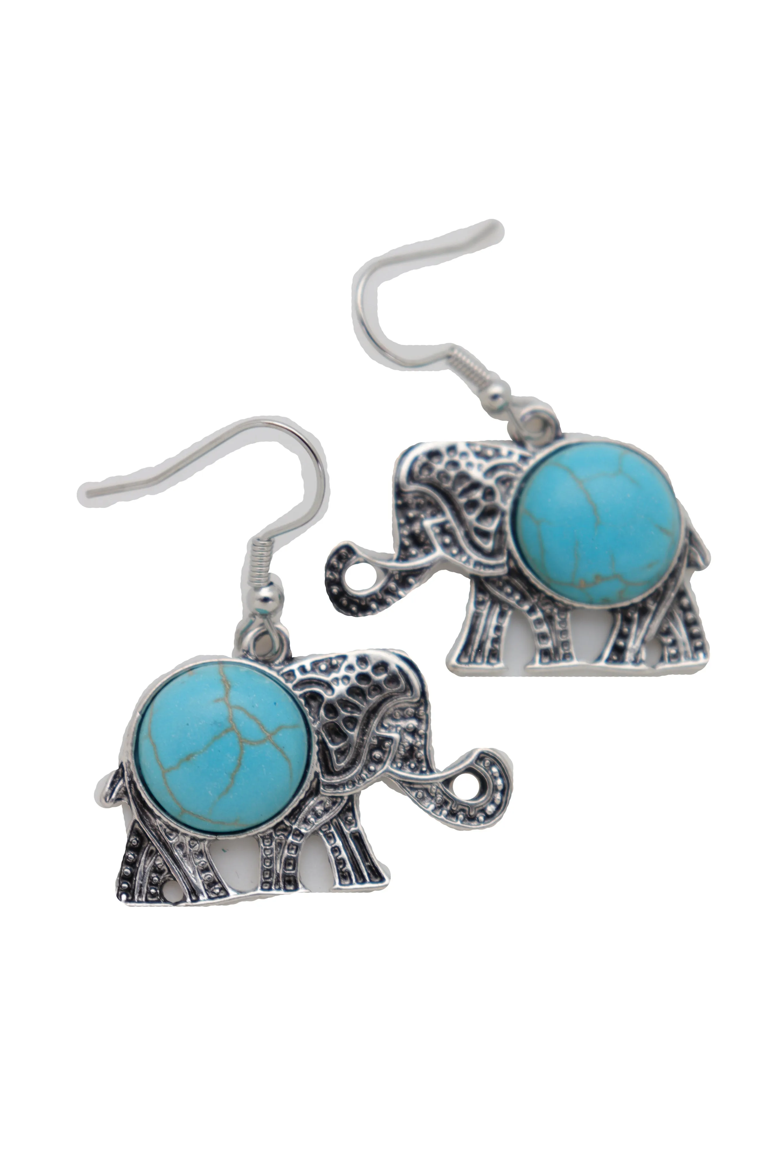 Earrings Set Ethnic Silver Metal Indian Elephant Jewelry Turquoise Blue