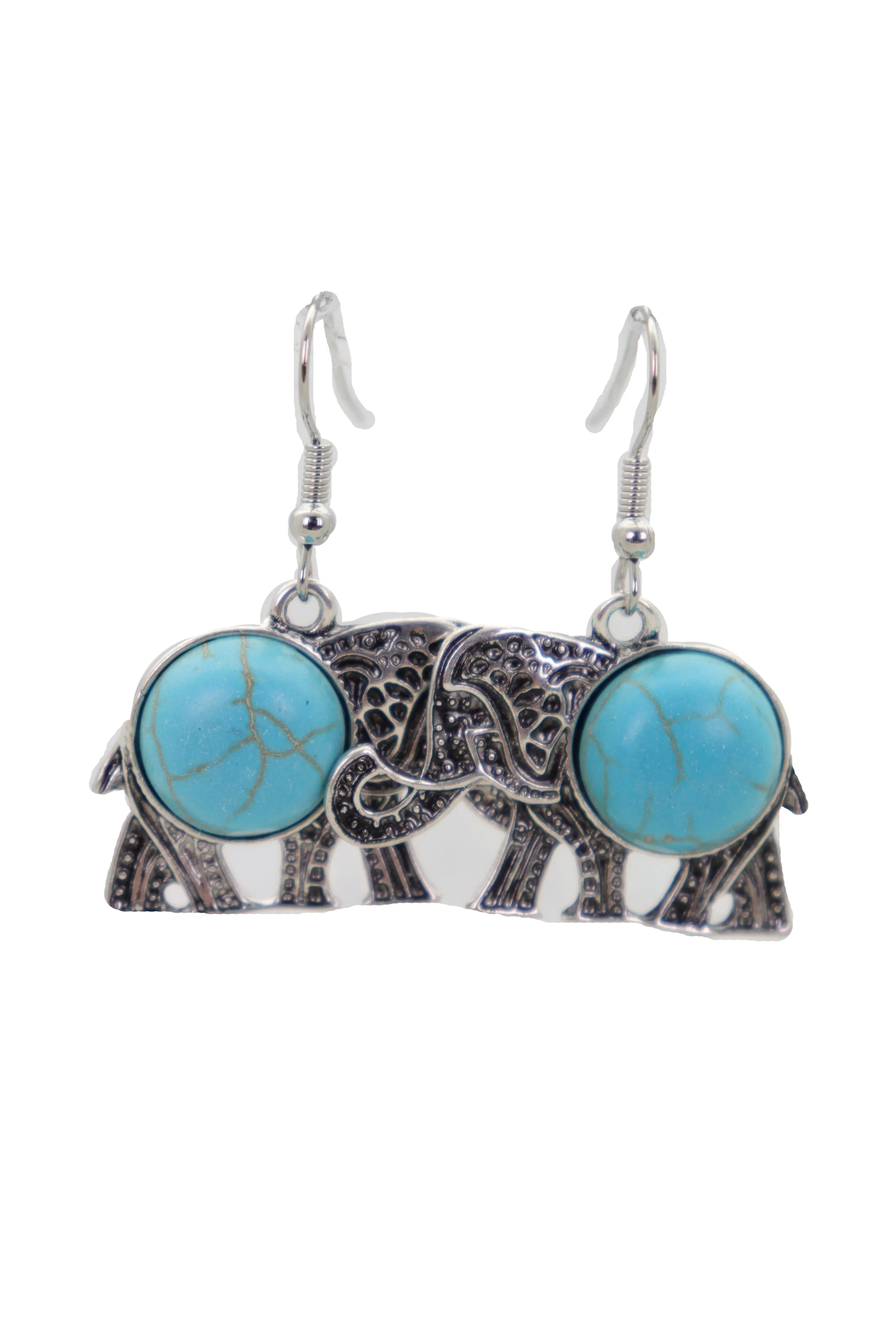 Earrings Set Ethnic Silver Metal Indian Elephant Jewelry Turquoise Blue