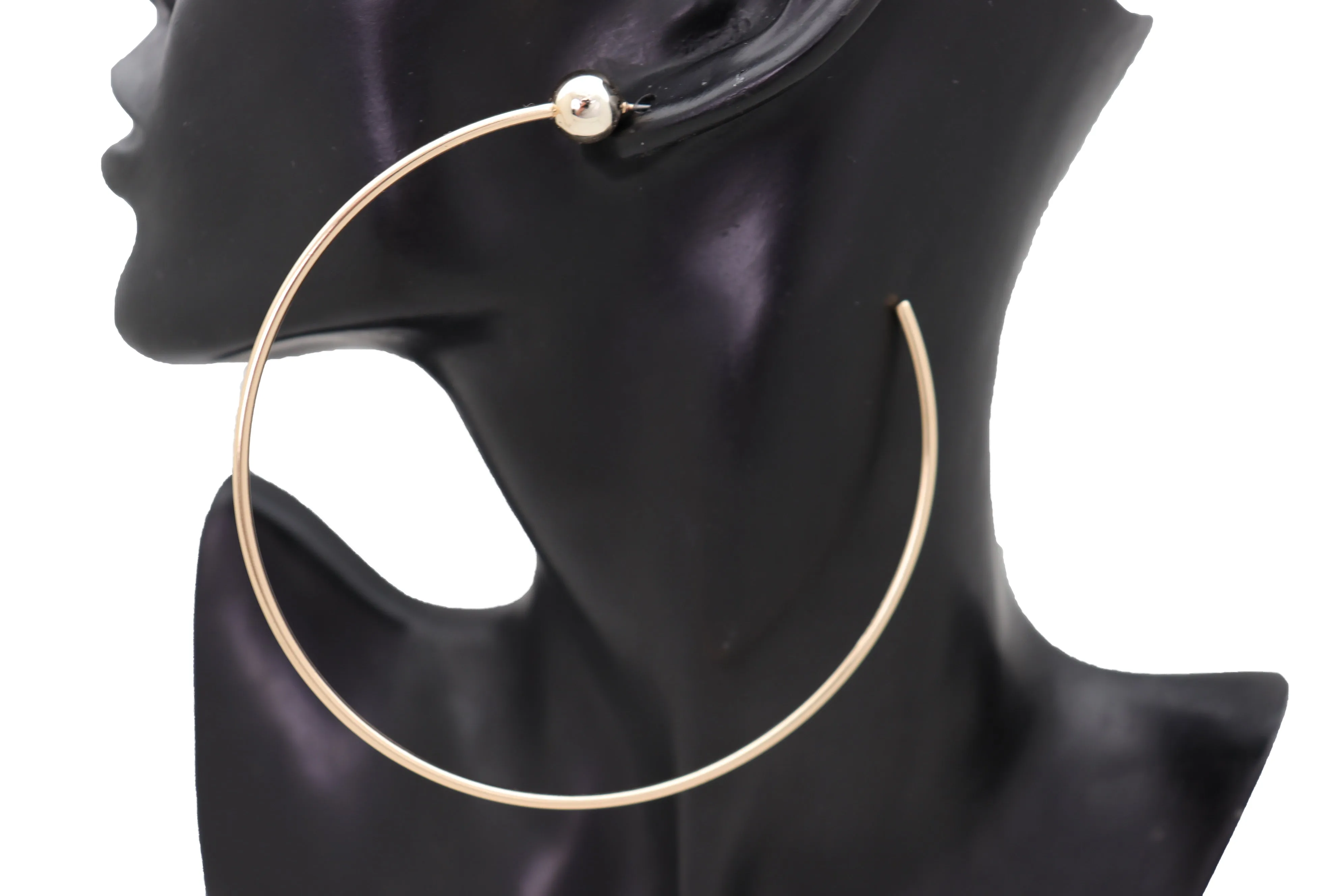 Earrings Set Gold Metal Large Size Open Hoop Style Sexy