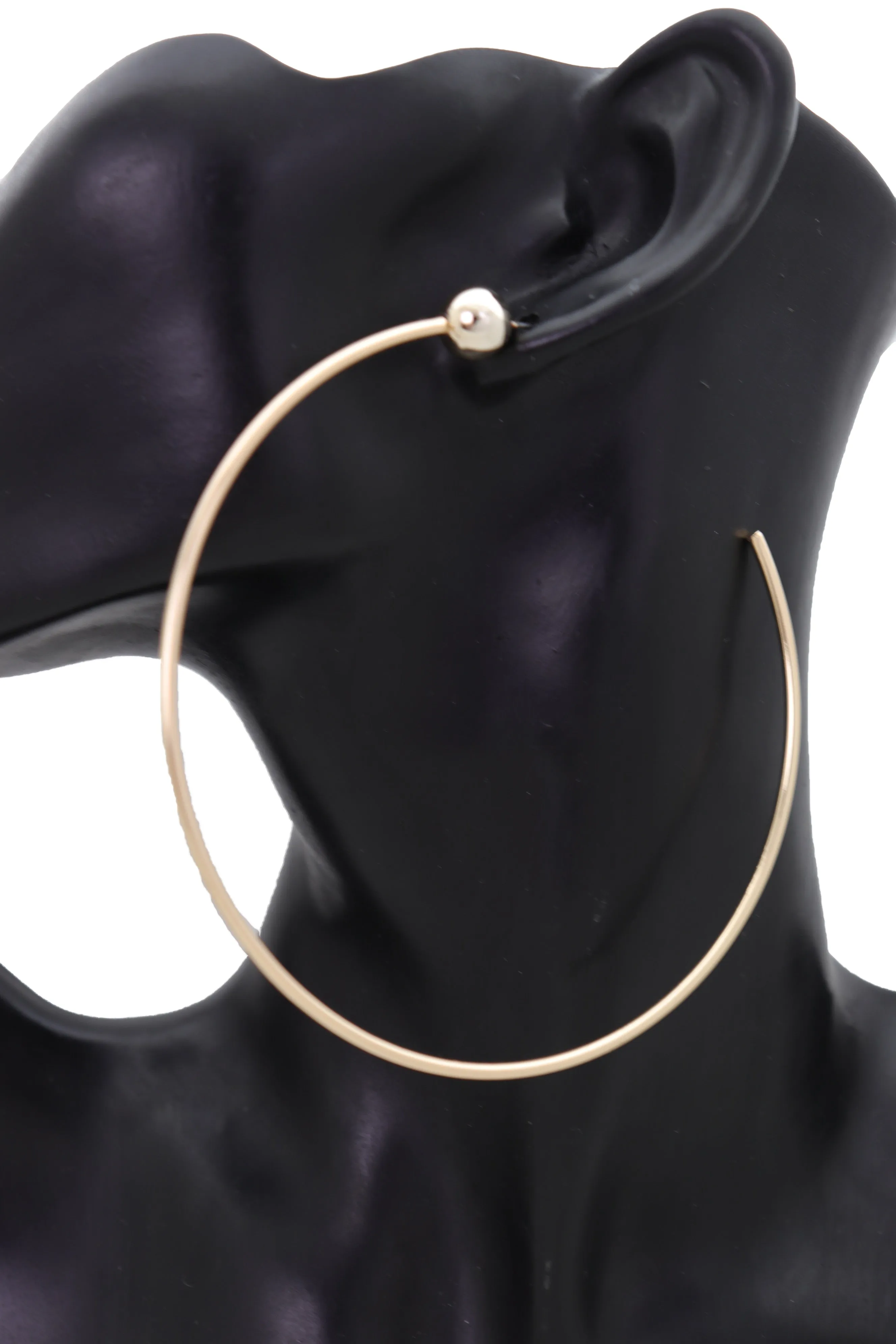 Earrings Set Gold Metal Large Size Open Hoop Style Sexy