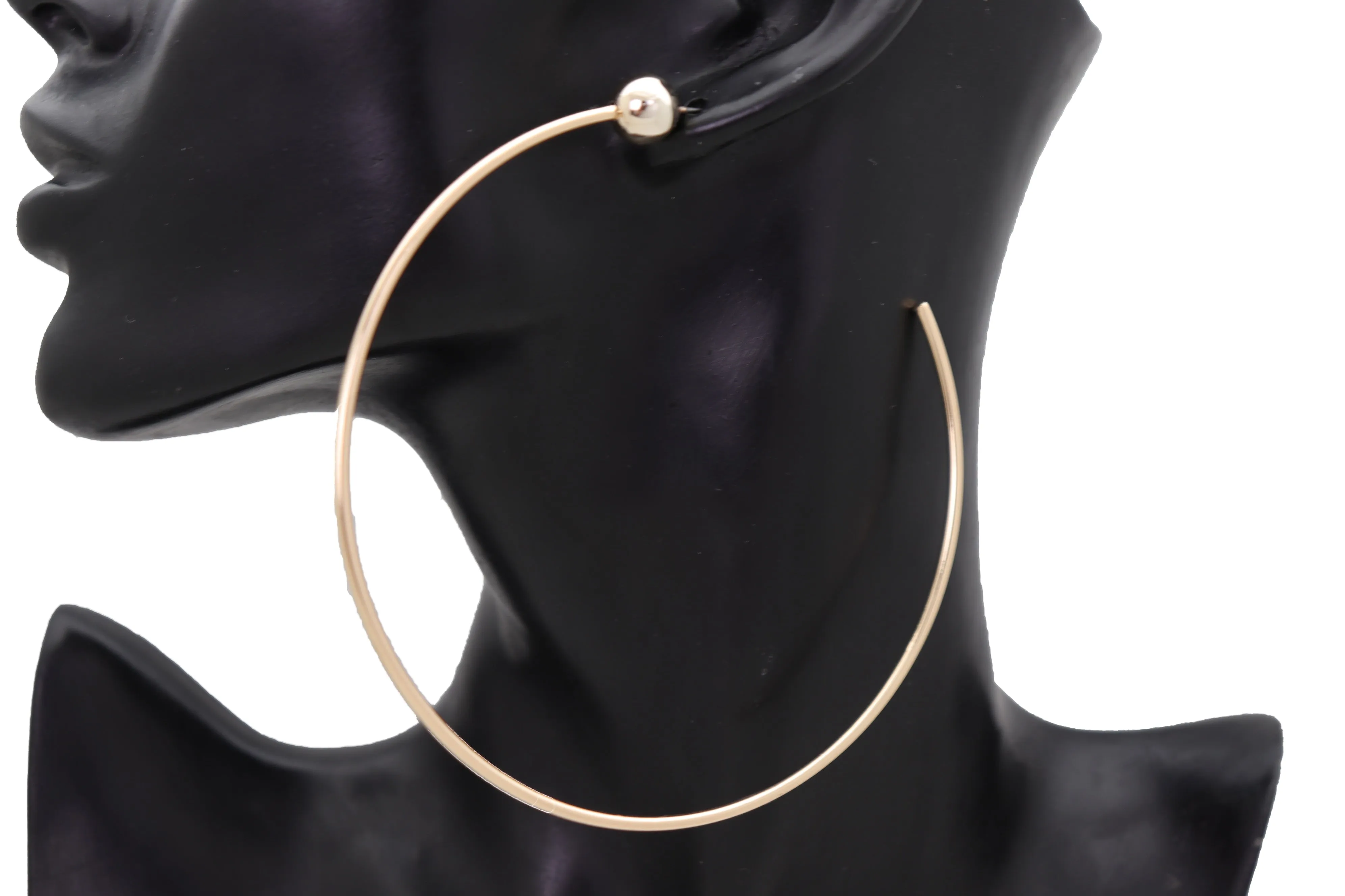 Earrings Set Gold Metal Large Size Open Hoop Style Sexy
