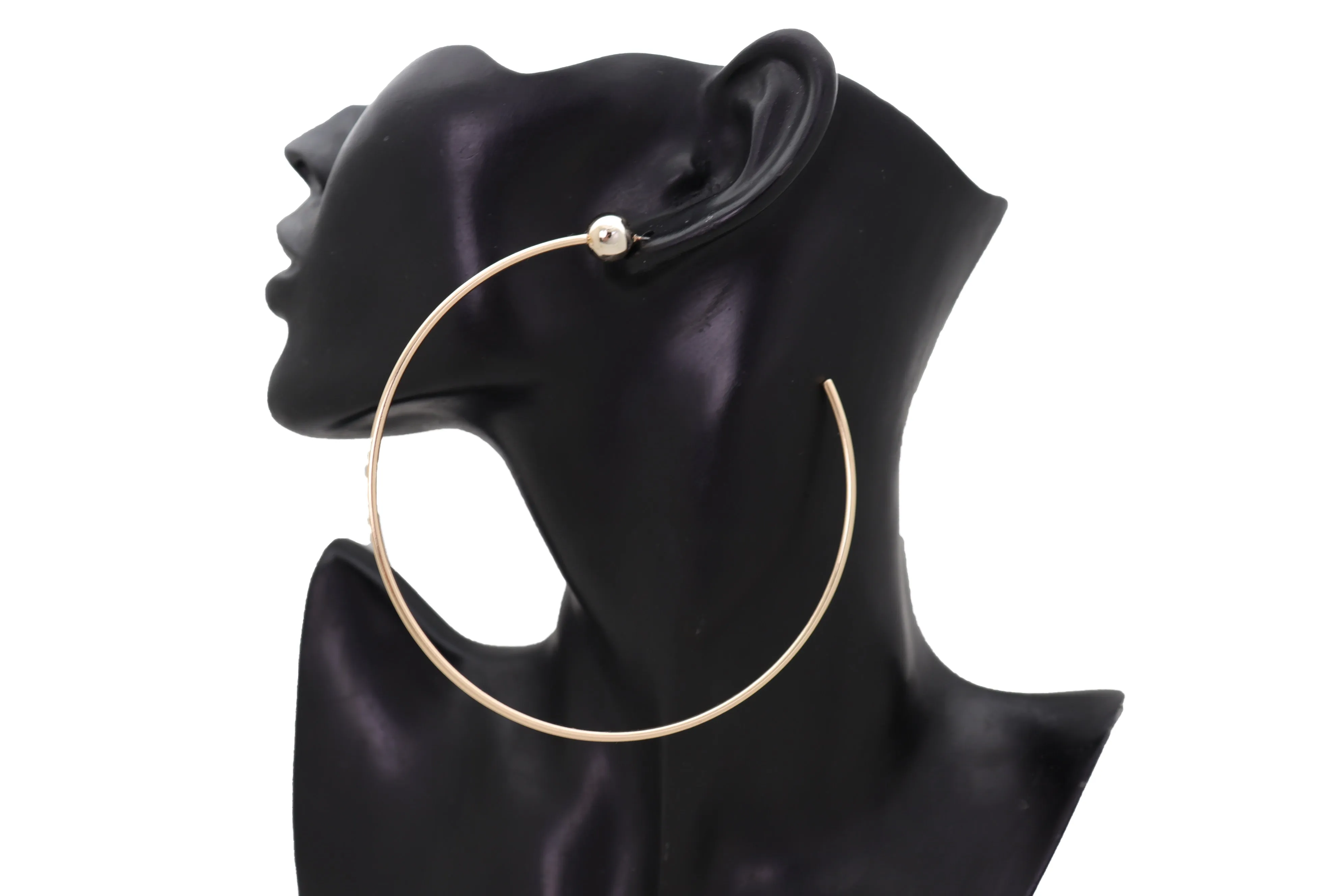 Earrings Set Gold Metal Large Size Open Hoop Style Sexy