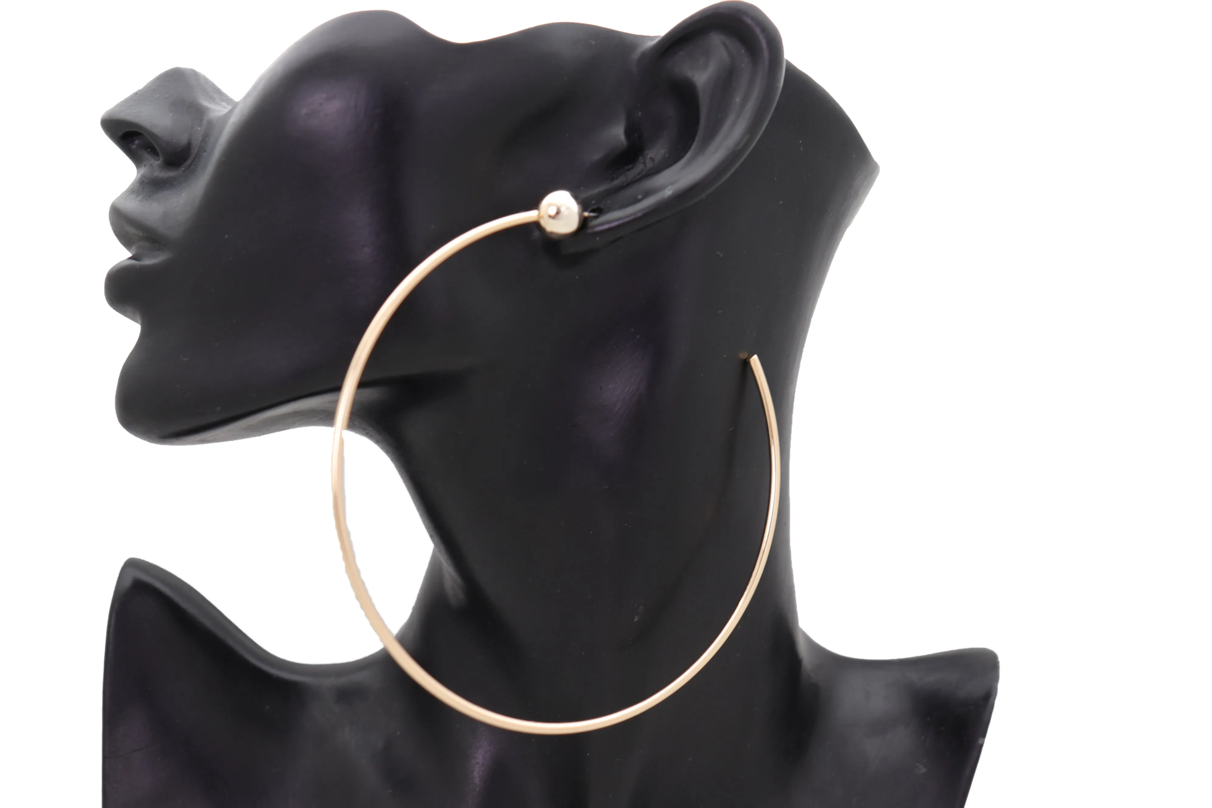 Earrings Set Gold Metal Large Size Open Hoop Style Sexy