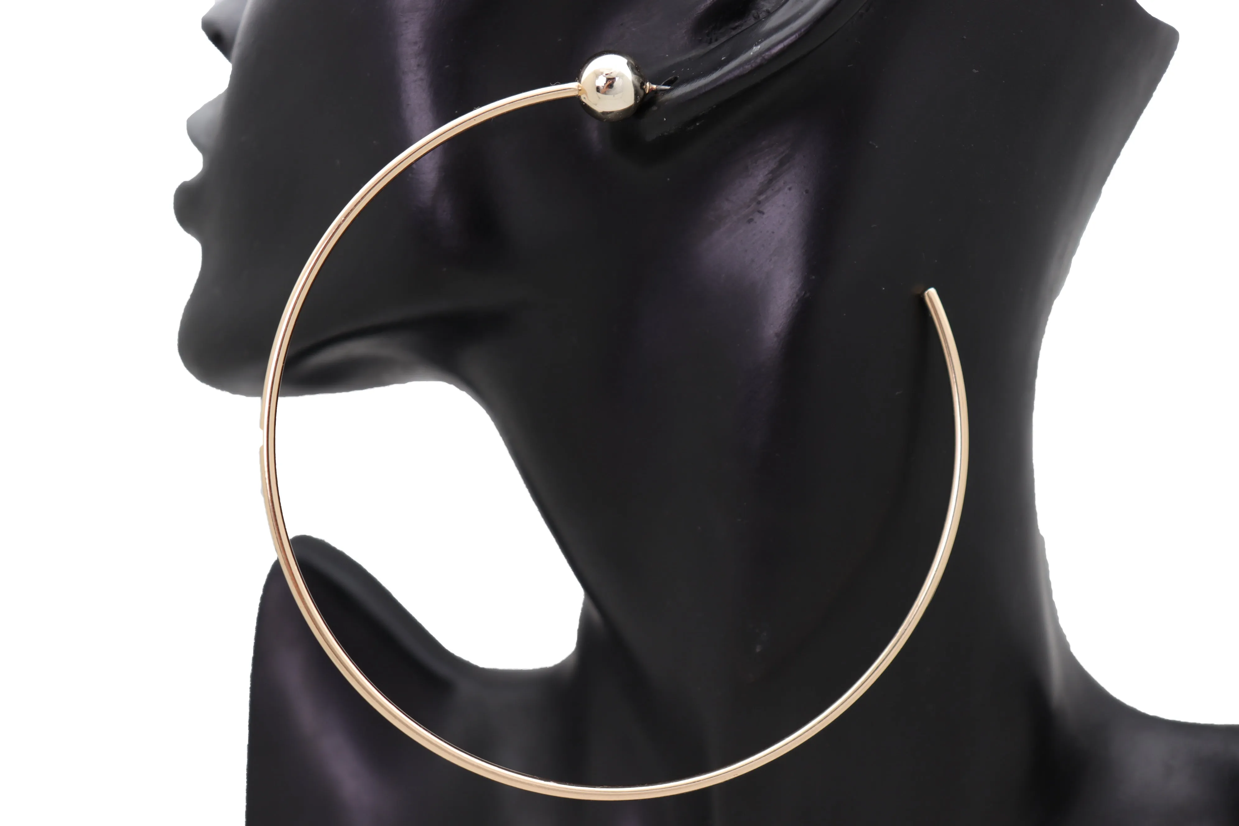 Earrings Set Gold Metal Large Size Open Hoop Style Sexy