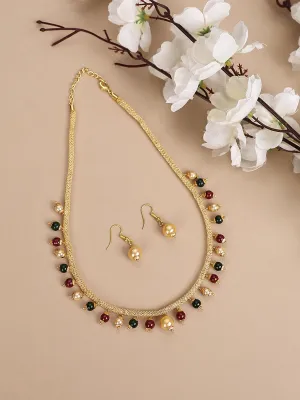 Elegant Pearl And Ad Stone Sleek Multicolour Jewellery Set - Anikas Creation