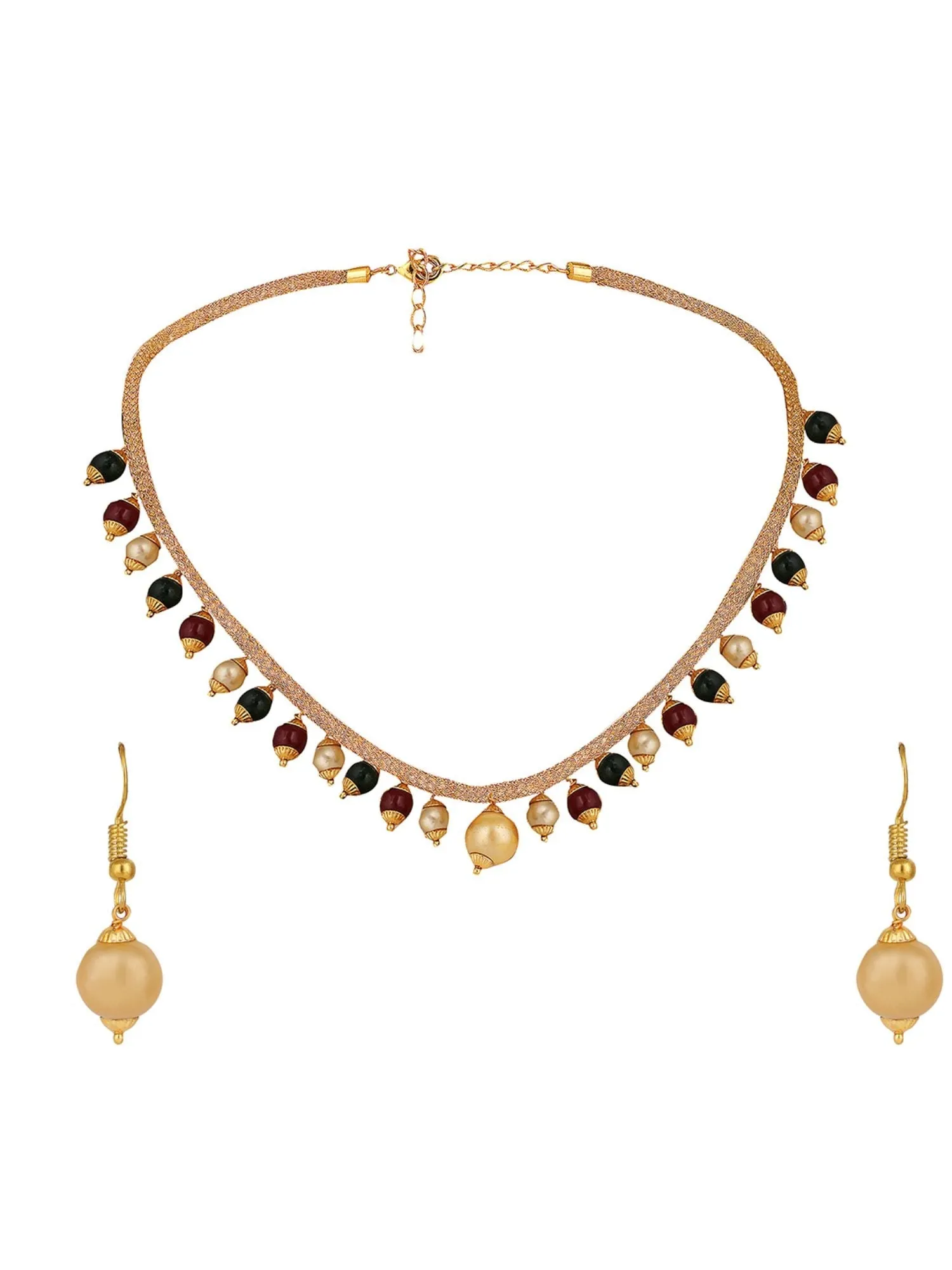 Elegant Pearl And Ad Stone Sleek Multicolour Jewellery Set - Anikas Creation