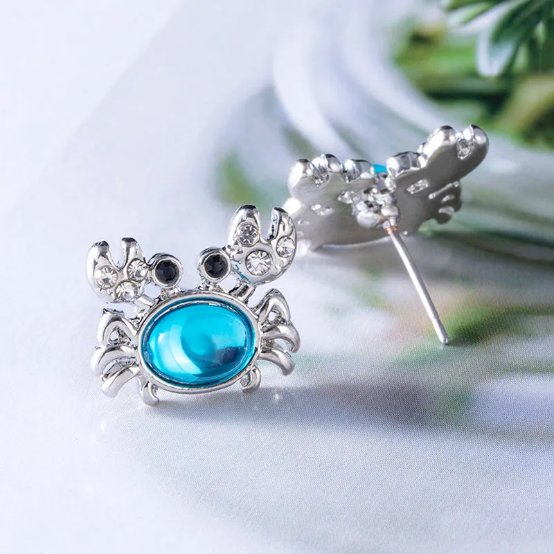 Fashion Alloy Gem Crystal Crab Stud Earrings