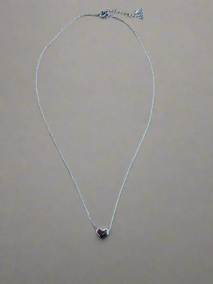Fossick Silver Puffed Heart Necklace