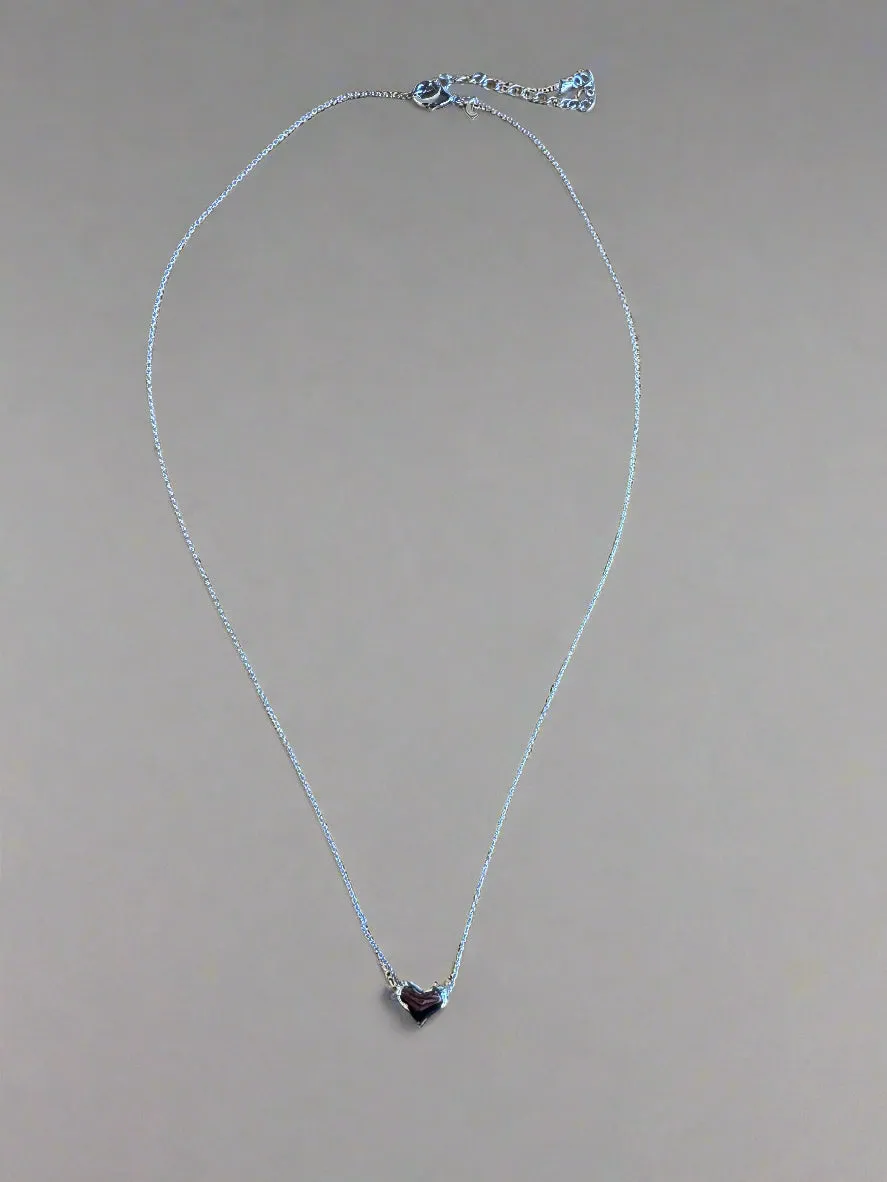 Fossick Silver Puffed Heart Necklace