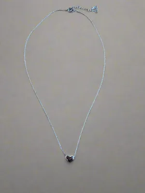 Fossick Silver Puffed Heart Necklace