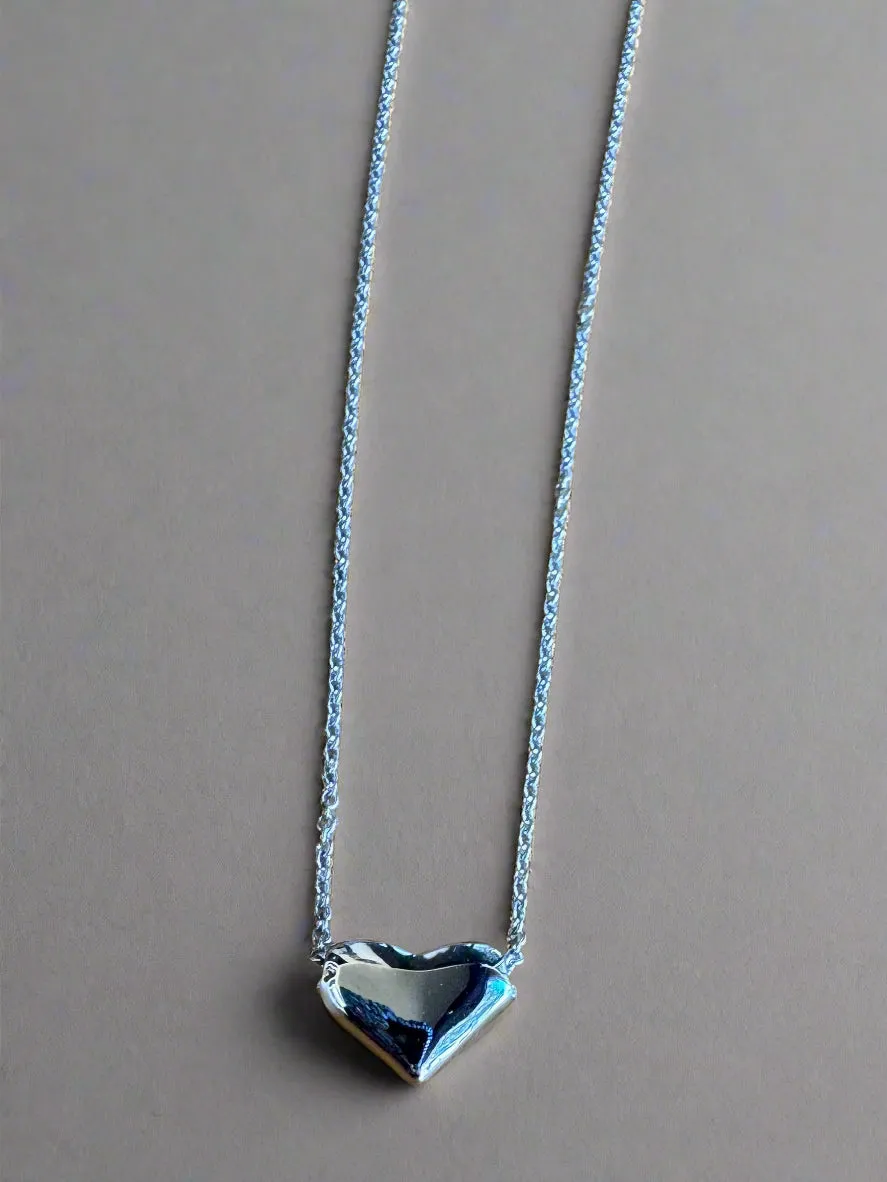 Fossick Silver Puffed Heart Necklace