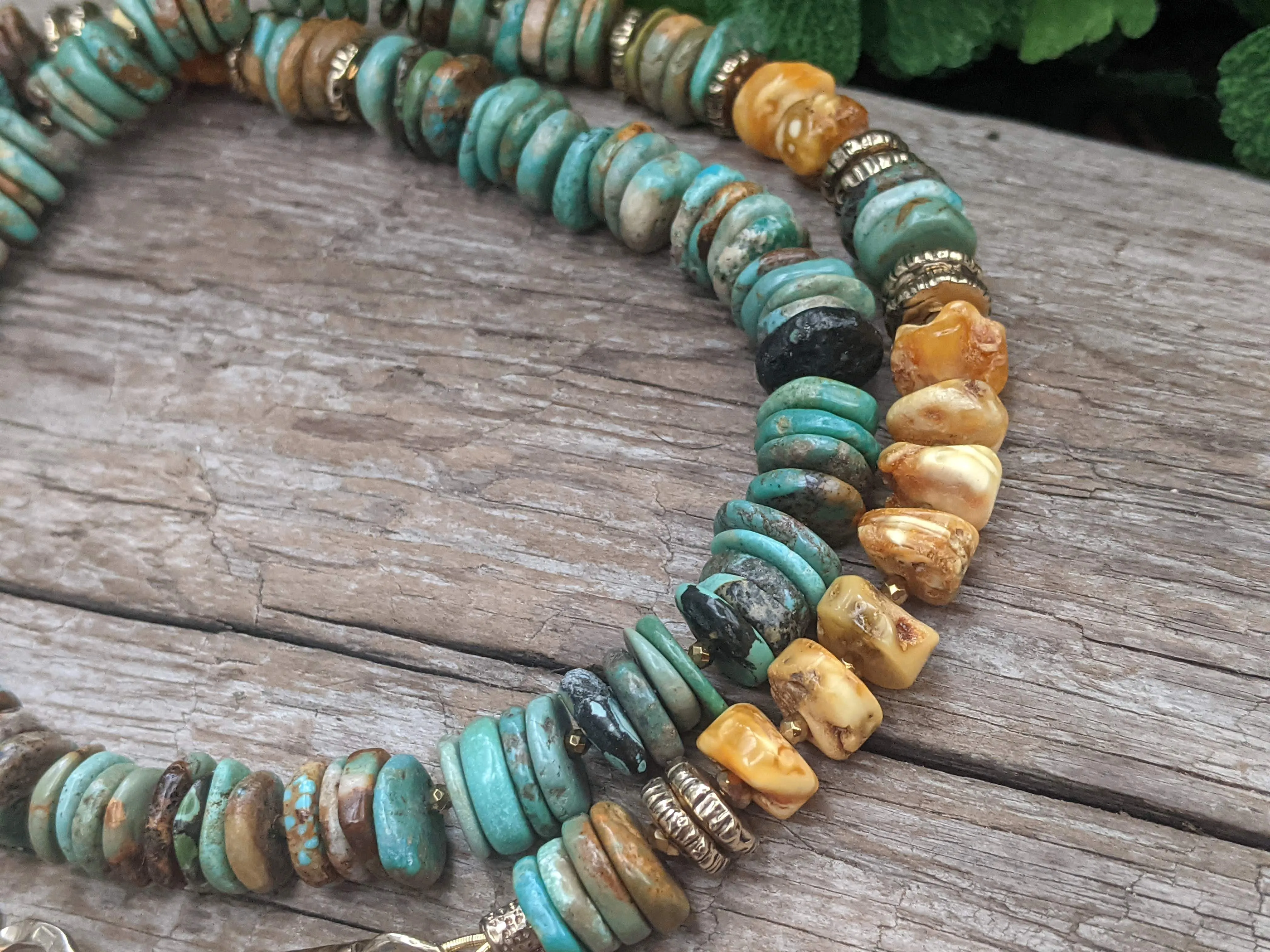 Genuine Turquoise & Baltic Amber Boho Necklace. Custom Order For Nana.