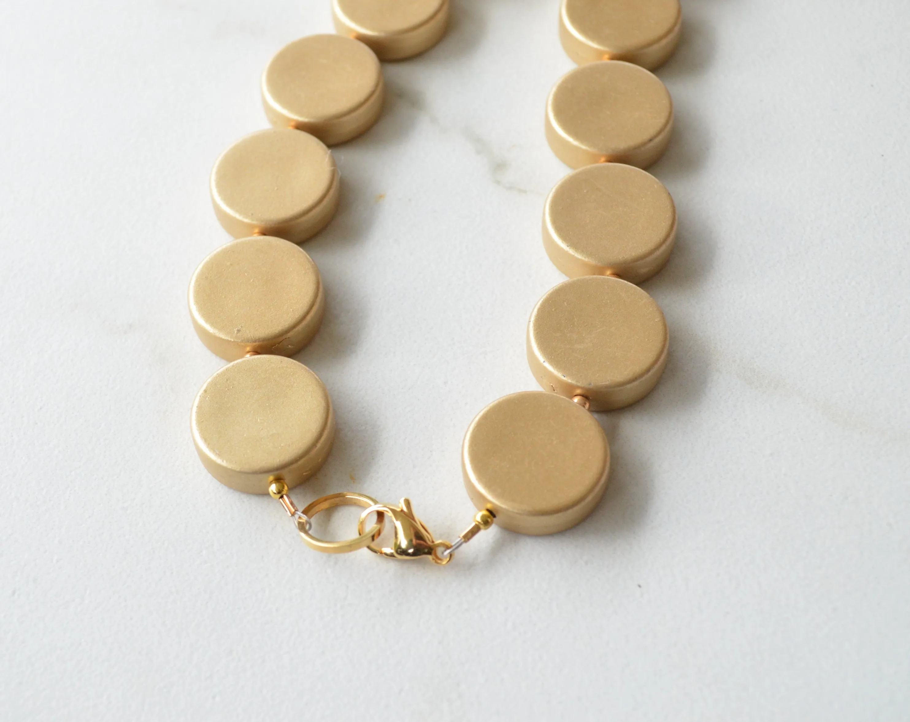 Gold Long Bead Matte Acrylic Lucite Womens Statement Necklace - Alexis