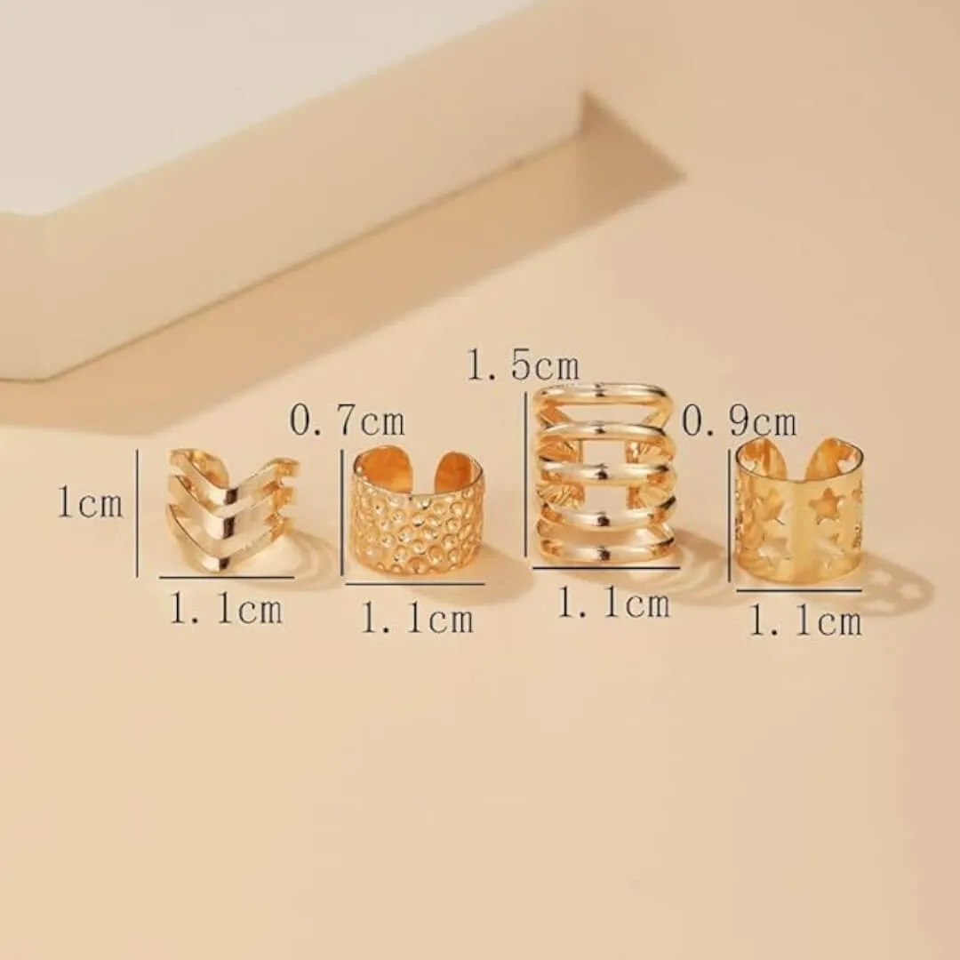 Golden Stackable Ear Cuffs Set 4pcs