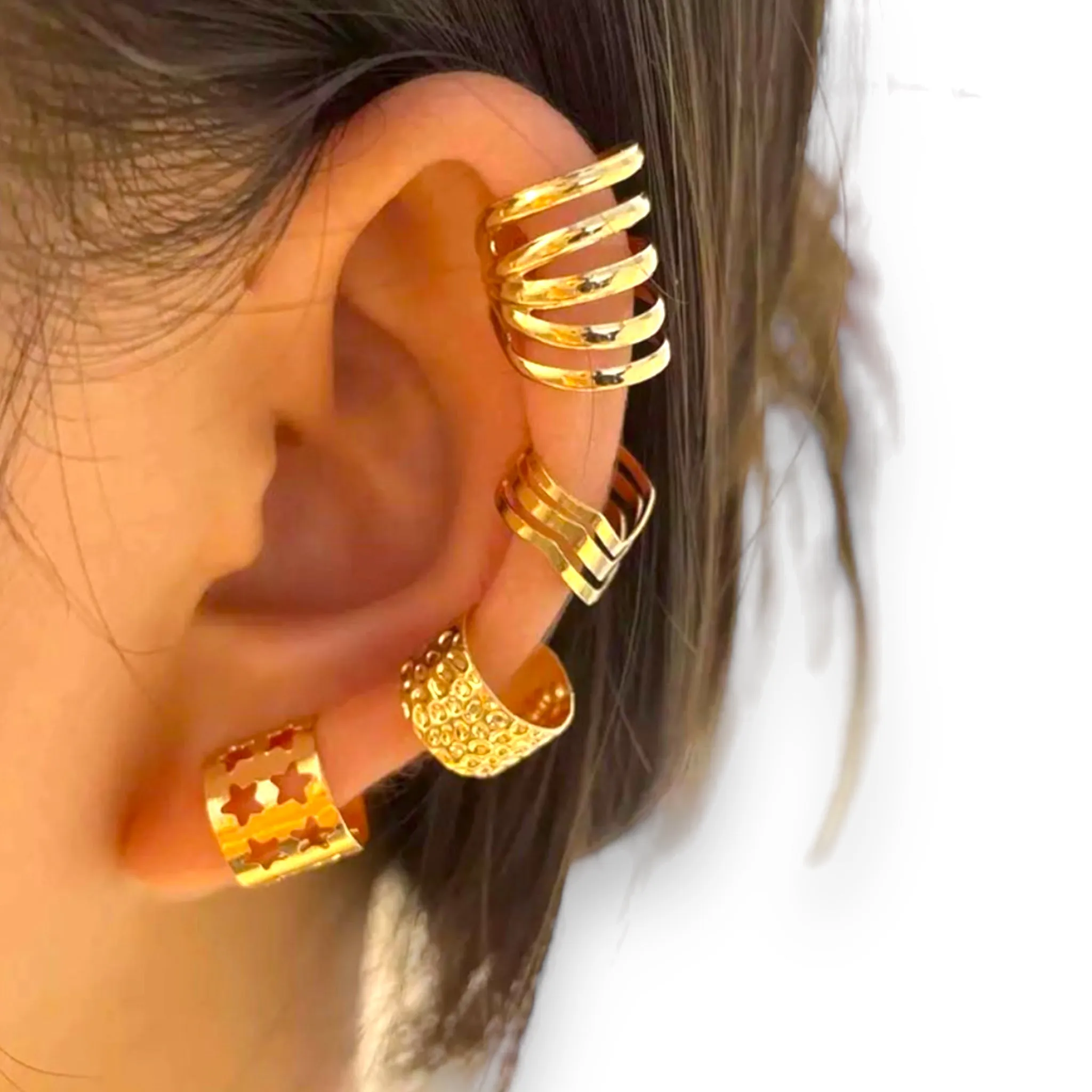 Golden Stackable Ear Cuffs Set 4pcs