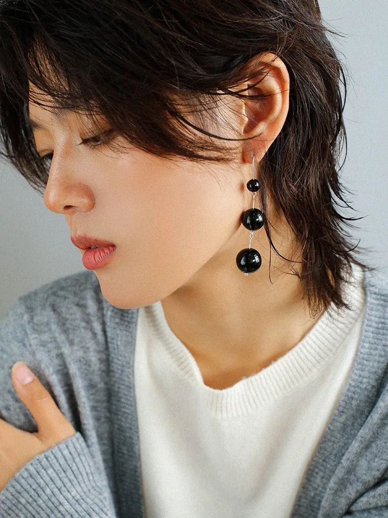 Gradient Black Onyx 925 Silver Dangle Earring