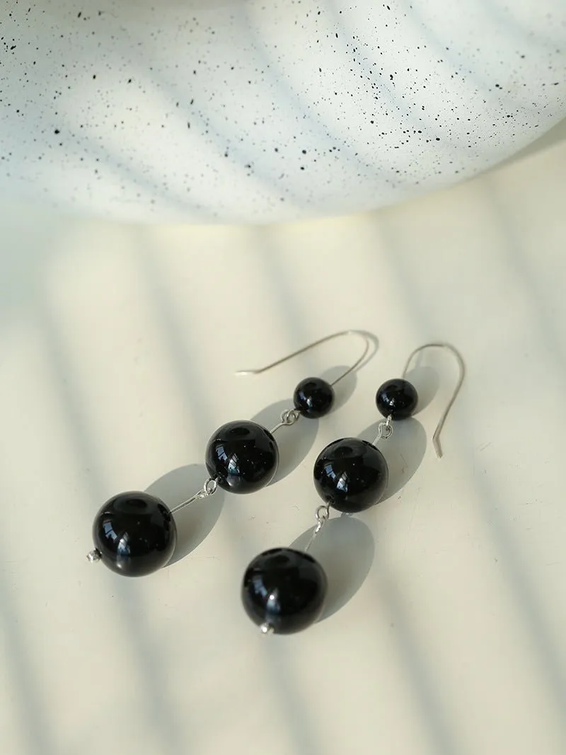 Gradient Black Onyx 925 Silver Dangle Earring