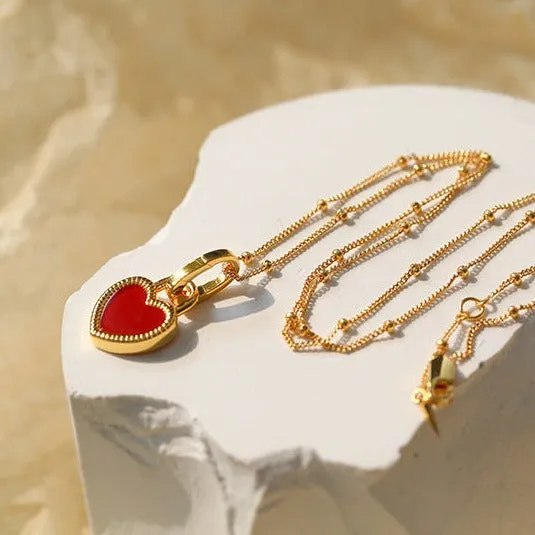 Heart Red Onyx Gold Vermeil Necklace