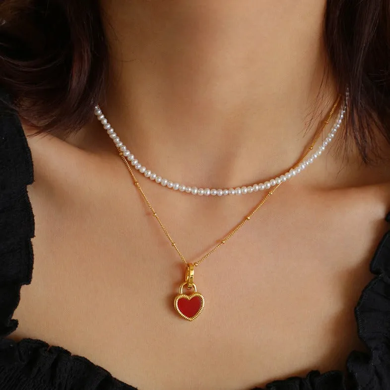 Heart Red Onyx Gold Vermeil Necklace
