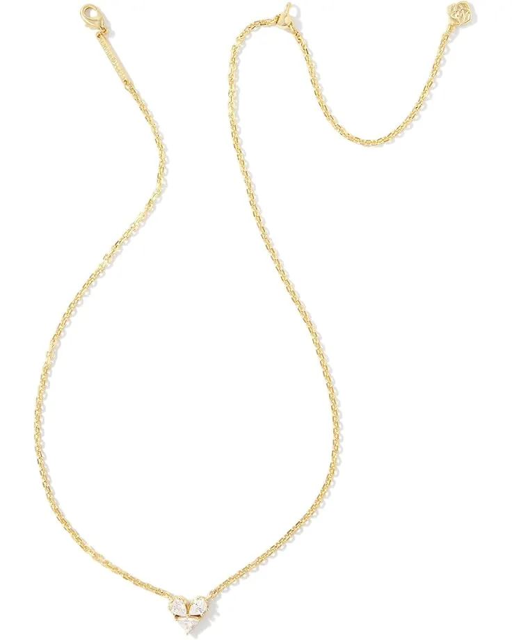 Kendra Scott Katy Heart Gold Short Pendant Necklace in White Crystal