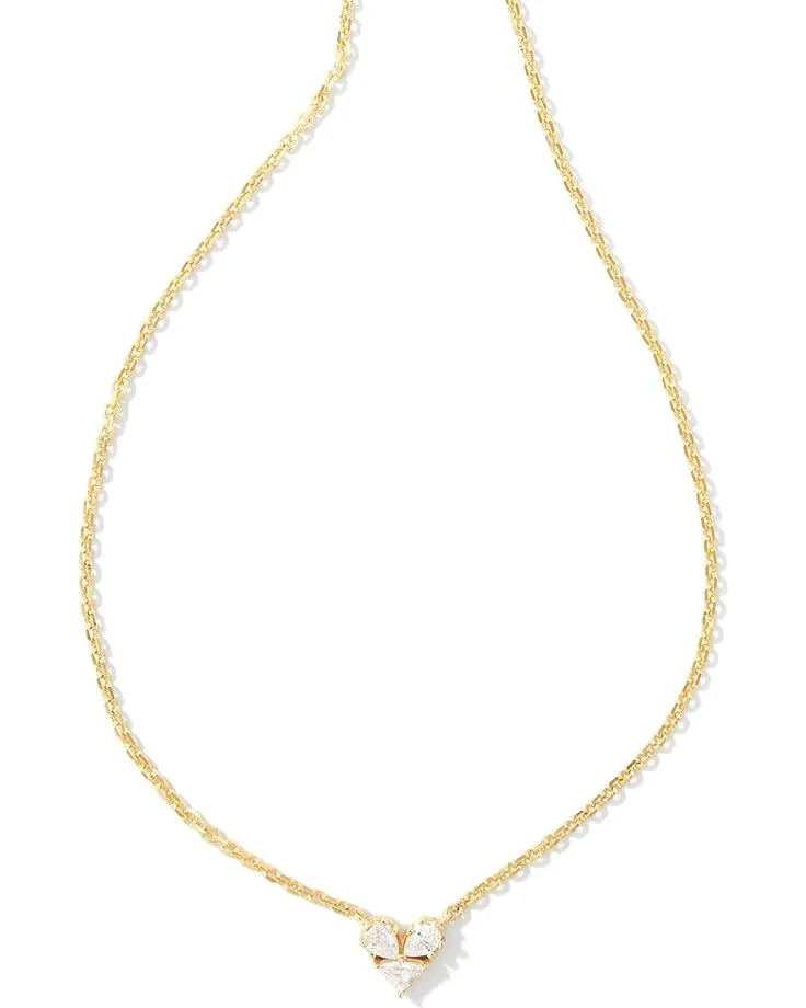 Kendra Scott Katy Heart Gold Short Pendant Necklace in White Crystal