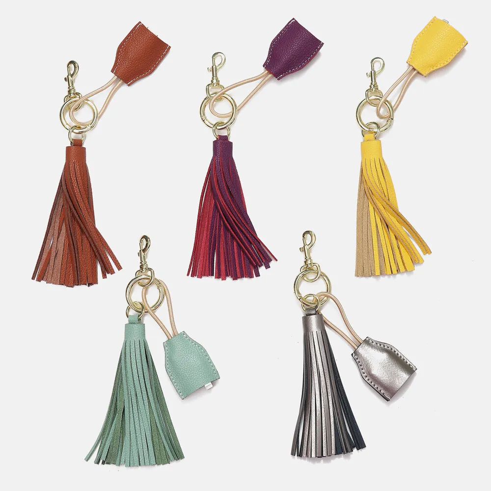 Leather Tassel Keychain w/ USB charging cable