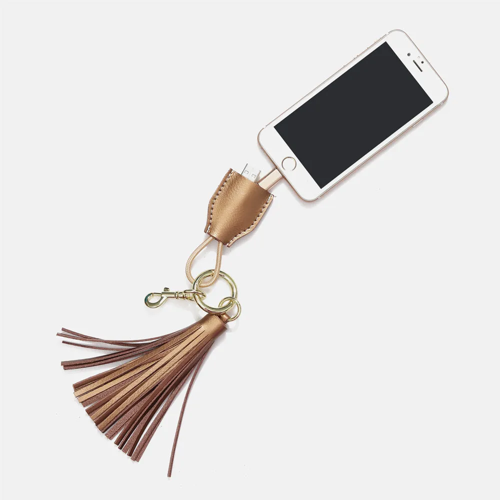 Leather Tassel Keychain w/ USB charging cable