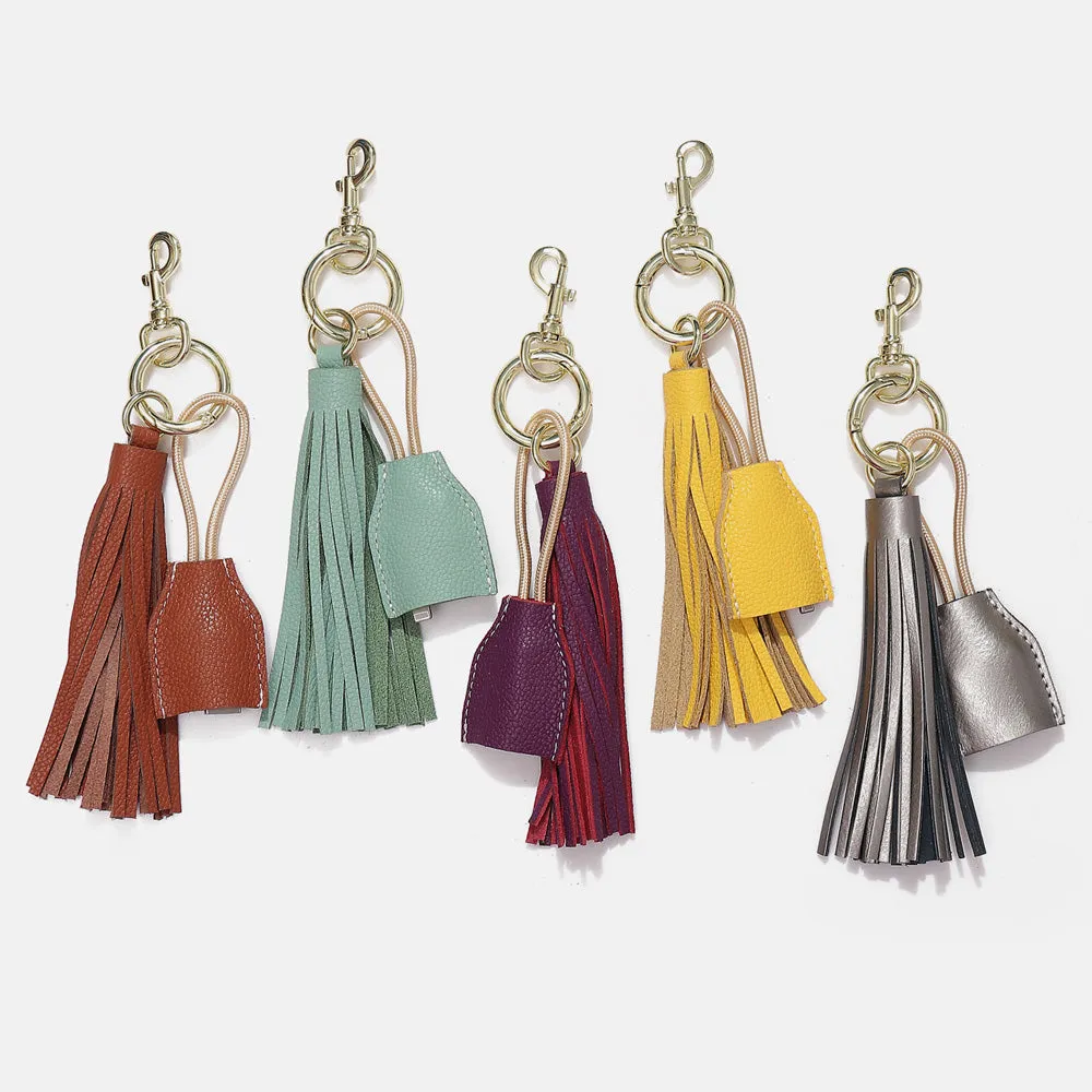 Leather Tassel Keychain w/ USB charging cable