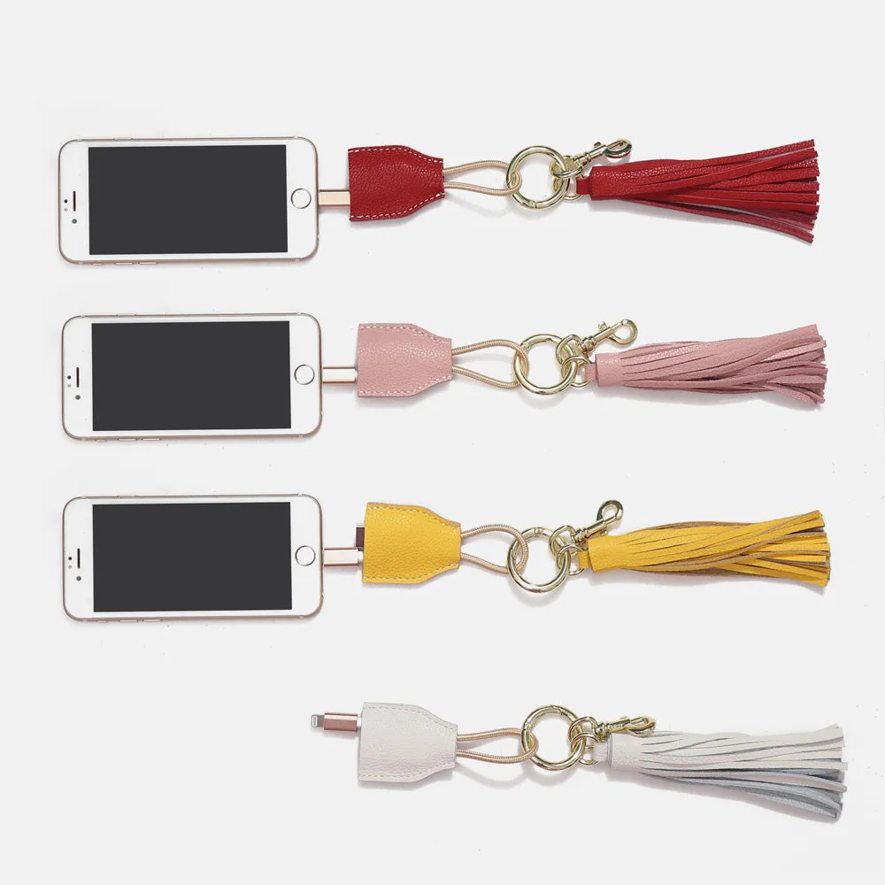 Leather Tassel Keychain w/ USB charging cable