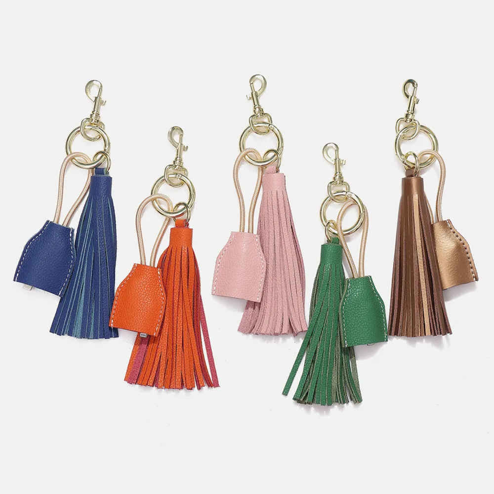 Leather Tassel Keychain w/ USB charging cable