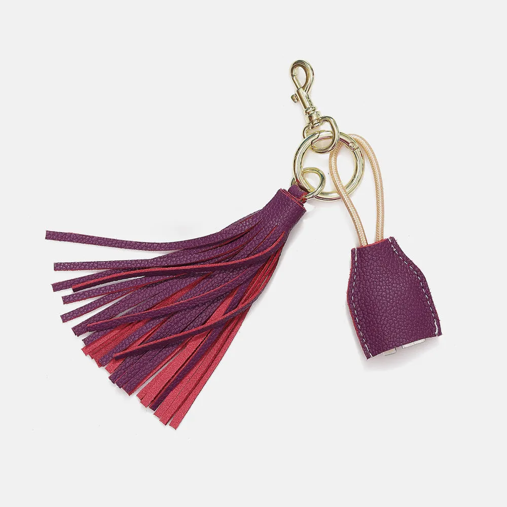 Leather Tassel Keychain w/ USB charging cable