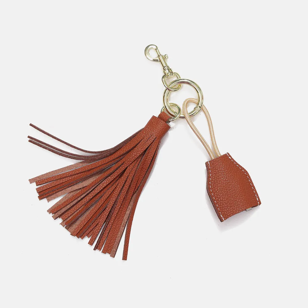 Leather Tassel Keychain w/ USB charging cable