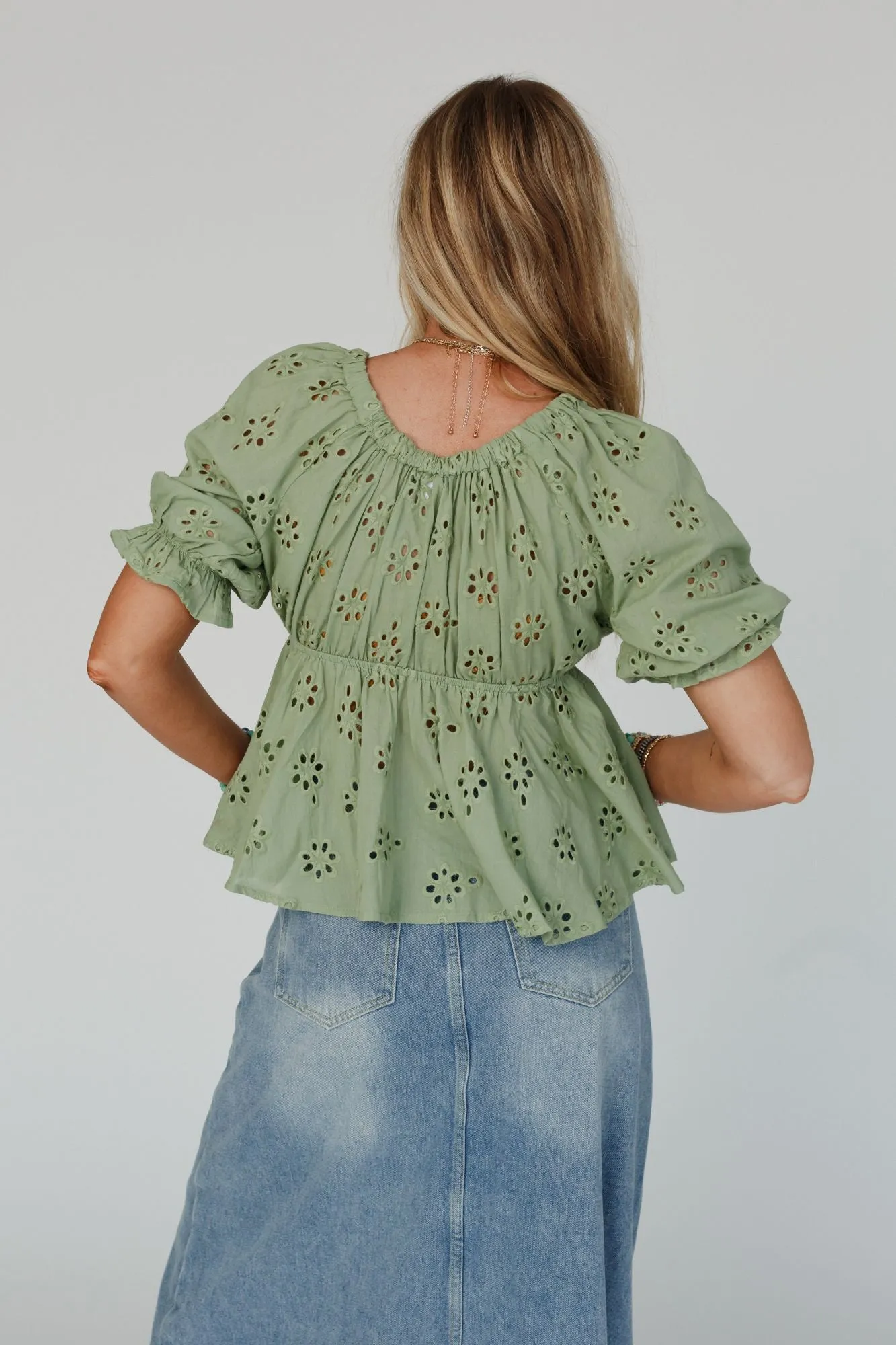 Let Love Embroidered Top - Sage