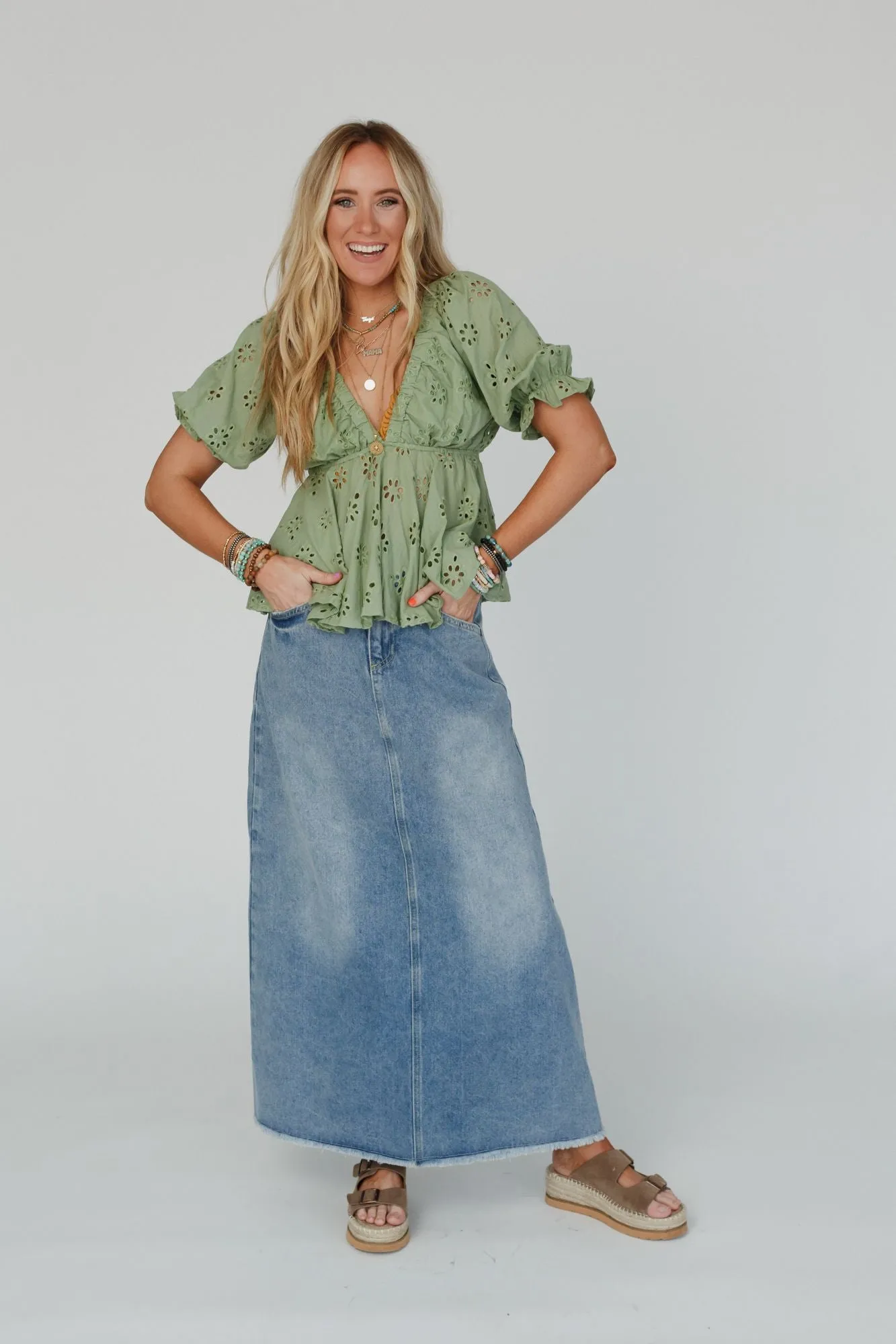 Let Love Embroidered Top - Sage